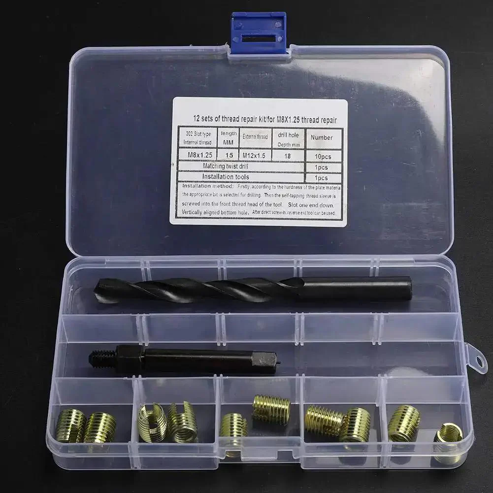 12 Piece M8 X 1.25 Thread Repair Kit With Self Tapping Inserts For Automobiles Rail Cars Home Appliances And Machinery DIY Friendly Durable Easy To Use For Fixing Stripped Threads In Metal Plastic - Image 2
