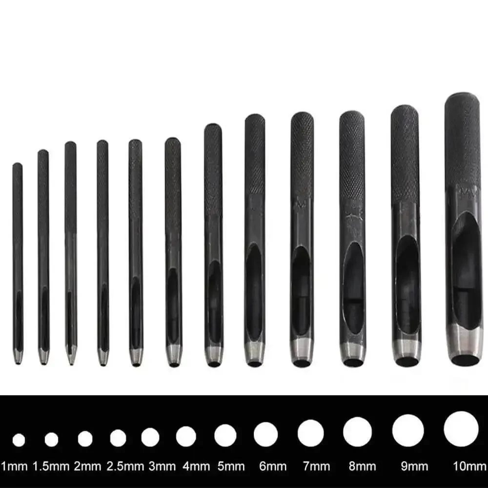 12 Piece Round Leather Hole Punch Set Pro Grade Hollow Punch Tool 1mm To 10mm For Watch Bands Belts Canvas Paper Plastic Models Workhorse Durable High Carbon Steel Construction For Clean Precise Holes