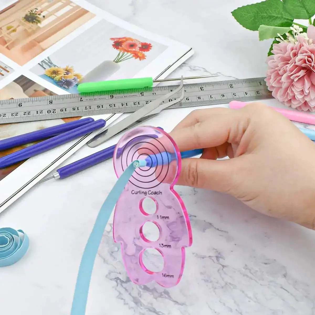 12 Piece Slotted Quilling Tool Set for Paper Crafting, Pro Grade Quilling Needles in Various Sizes for Curled Paper Strips, DIY Card Making and Art Projects, Durable PVC, Plastic and Stainless Steel Tools - Image 2