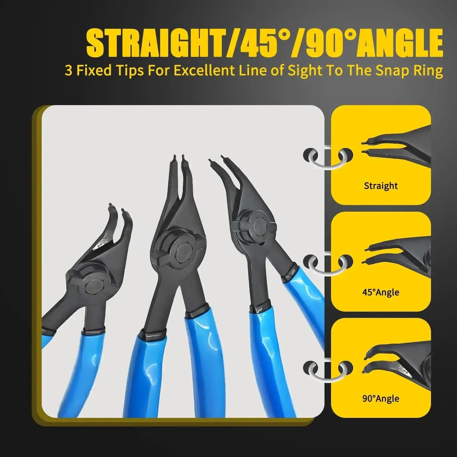 12-Piece Snap Ring Pliers Set For Internal And External Retaining Rings, Pro-Grade Heavy-Duty Convertible Pliers With Four Tip Sizes (0.038, 0.047, 0.070, 0.090 In), One-Button Quick Swap For Auto Repair, Machinery, And DIY Projects - Image 5