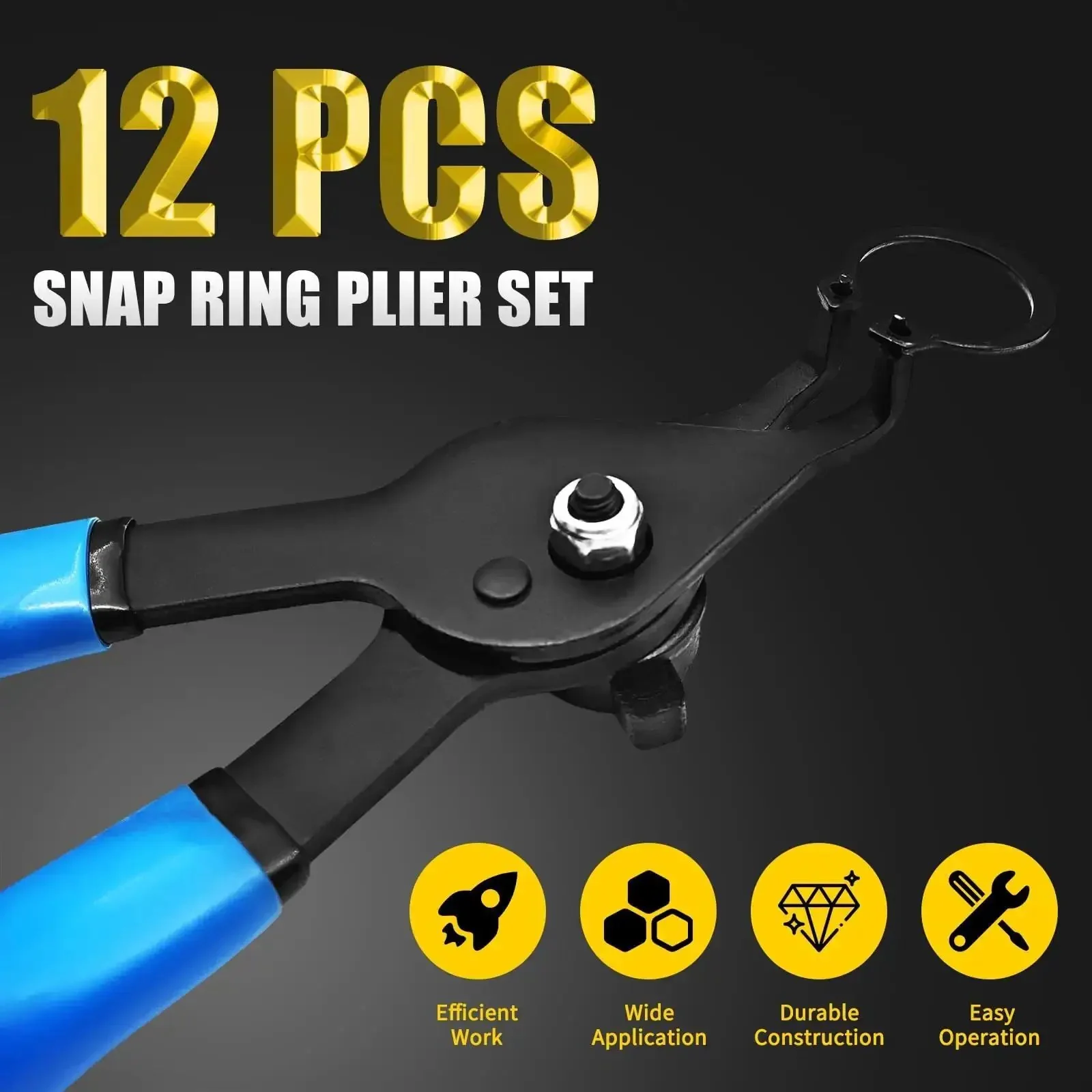 12-Piece Snap Ring Pliers Set For Internal And External Retaining Rings, Pro-Grade Heavy-Duty Convertible Pliers With Four Tip Sizes (0.038, 0.047, 0.070, 0.090 In), One-Button Quick Swap For Auto Repair, Machinery, And DIY Projects - Image 7