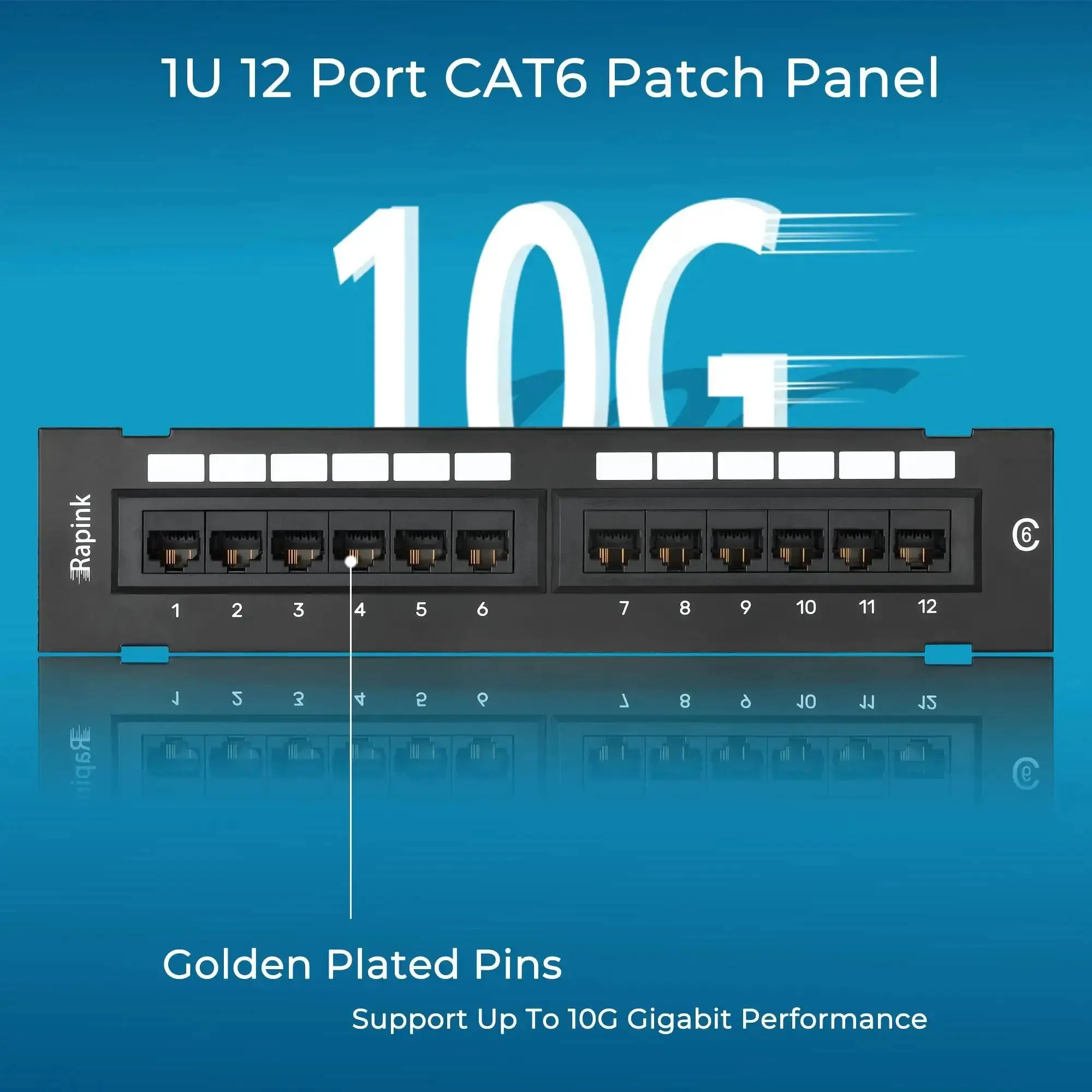 12 Port Cat6 Patch Panel With 10G Support For Home Networking, 1U Wall Mount Ethernet Patch Panel UTP 10 Inch Punch Down Block, Compatible With Cat5e Cat5 Cabling, High Speed Network Organizer - Image 4