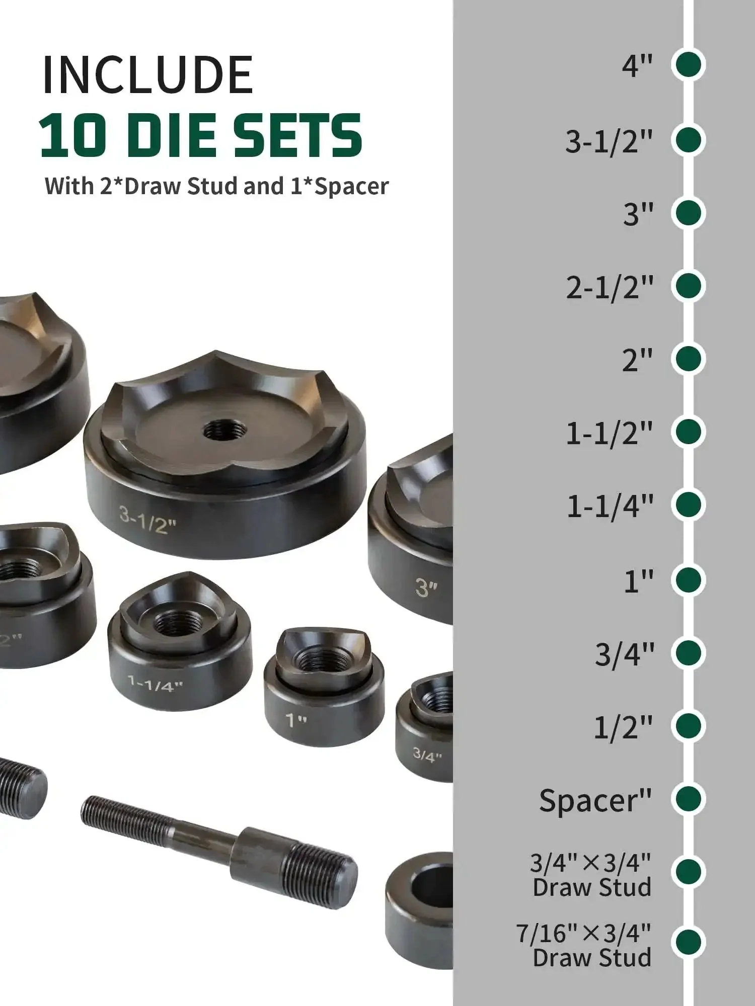 12 Ton Hydraulic Knockout Punch Kit For Electrical Conduit, 10 Dies Covering 1/2 Inch To 4 Inch, Heavy Duty KO Tool Set With Rugged Storage Case, 3/4-16UN And 7/16-20UN Compatible, Slug Removal, Fits GREENLEE And Other Domestic Tools - Image 7