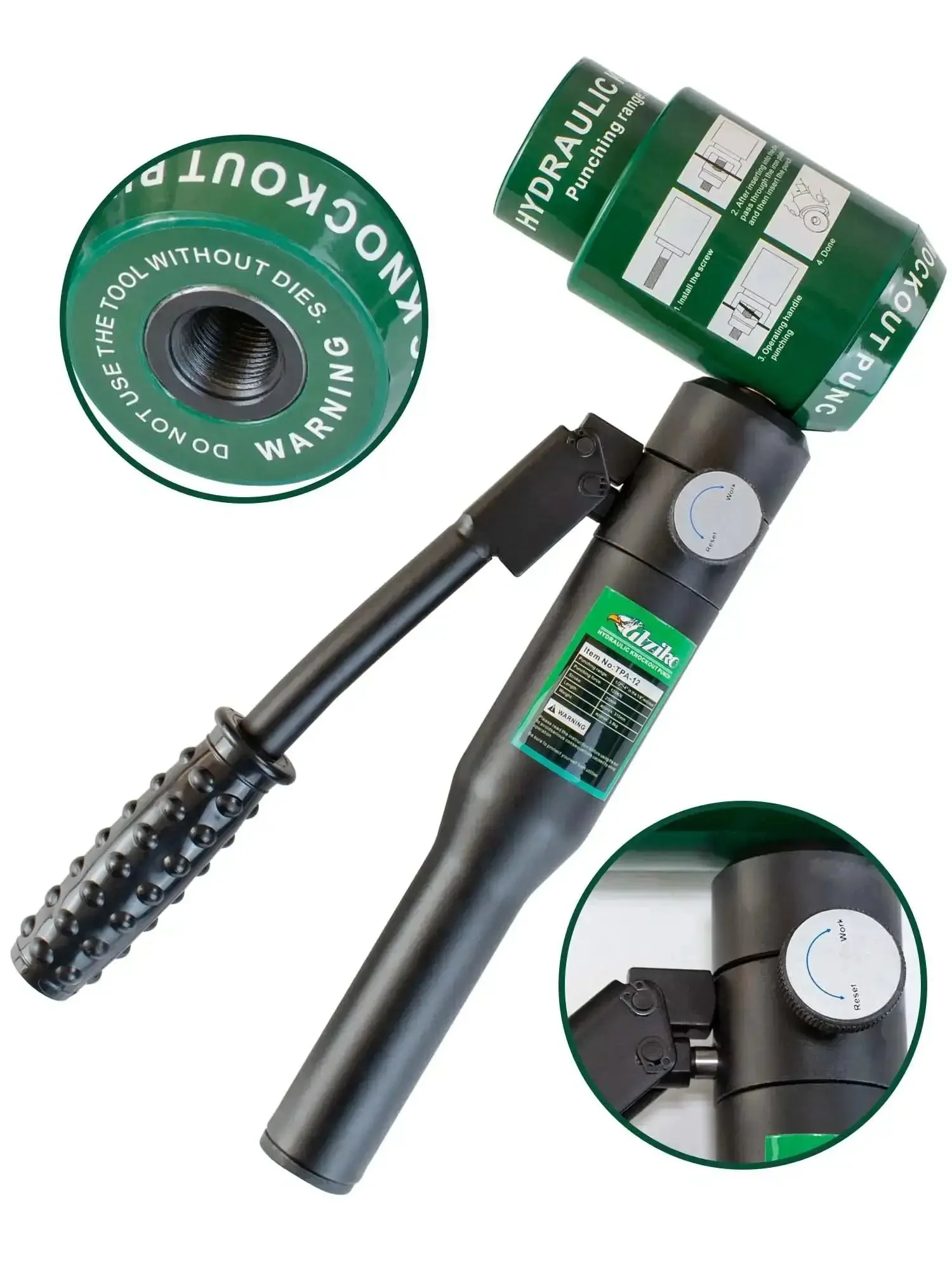 12 Ton Hydraulic Knockout Punch Kit For Electrical Conduit, 10 Dies Covering 1/2 Inch To 4 Inch, Heavy Duty KO Tool Set With Rugged Storage Case, 3/4-16UN And 7/16-20UN Compatible, Slug Removal, Fits GREENLEE And Other Domestic Tools - Image 8