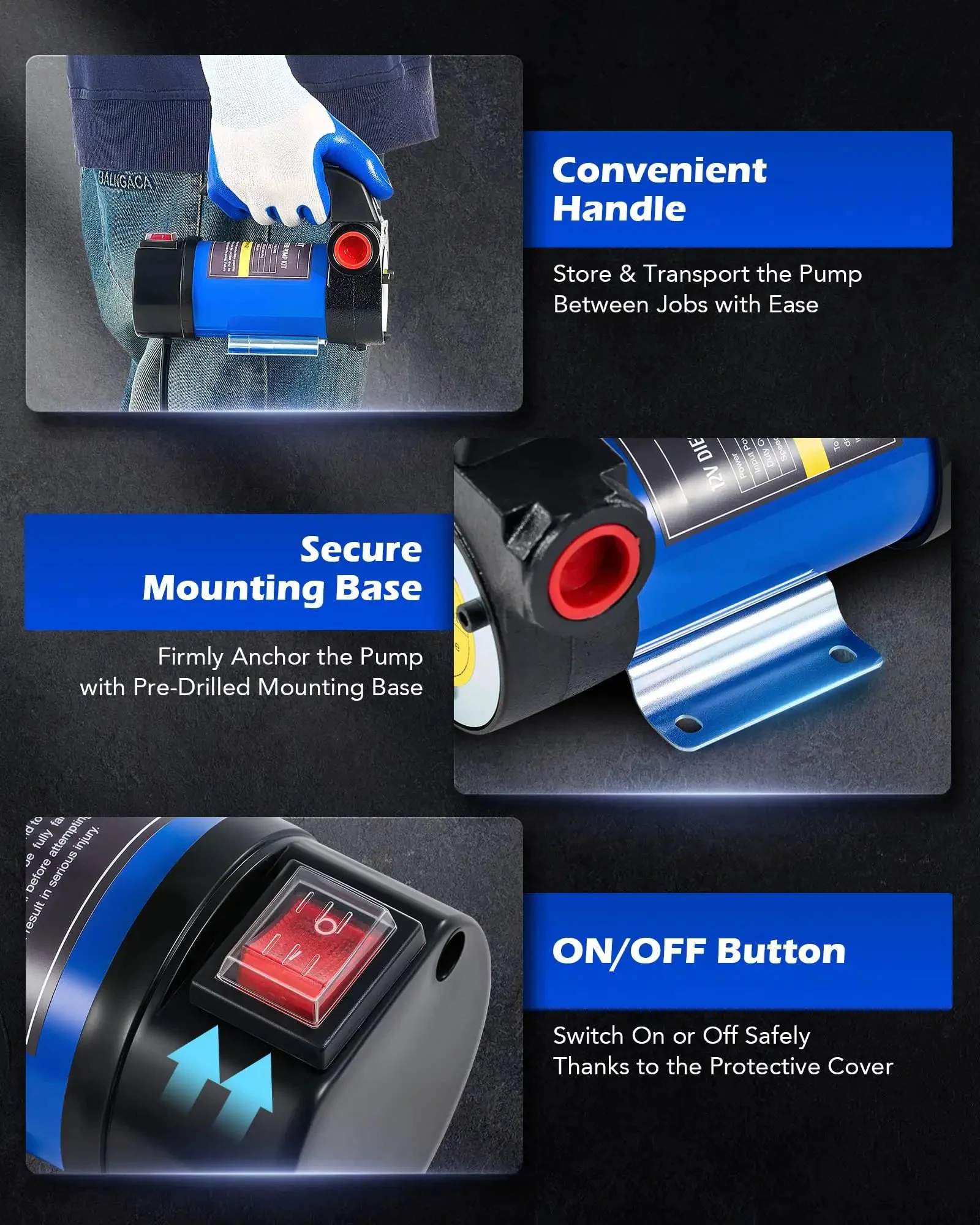 12 Volt Diesel Transfer Pump Kit With Nozzle And Hoses For Fast Fuel Transfer Self Priming DC Electric Pump Delivers Up To 11.9 GPM For Diesel And Kerosene Includes All Necessary Accessories Oil Not Included - Image 3