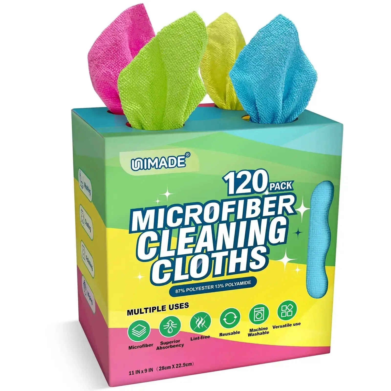 120 Pack Microfiber Cleaning Cloths For Cars And Home Use Reusable Towels 11x9 Multicolor With Crazy Handy Dispenser Box Scratch Free Lint Free Washable Rags For Detailing And Polishing