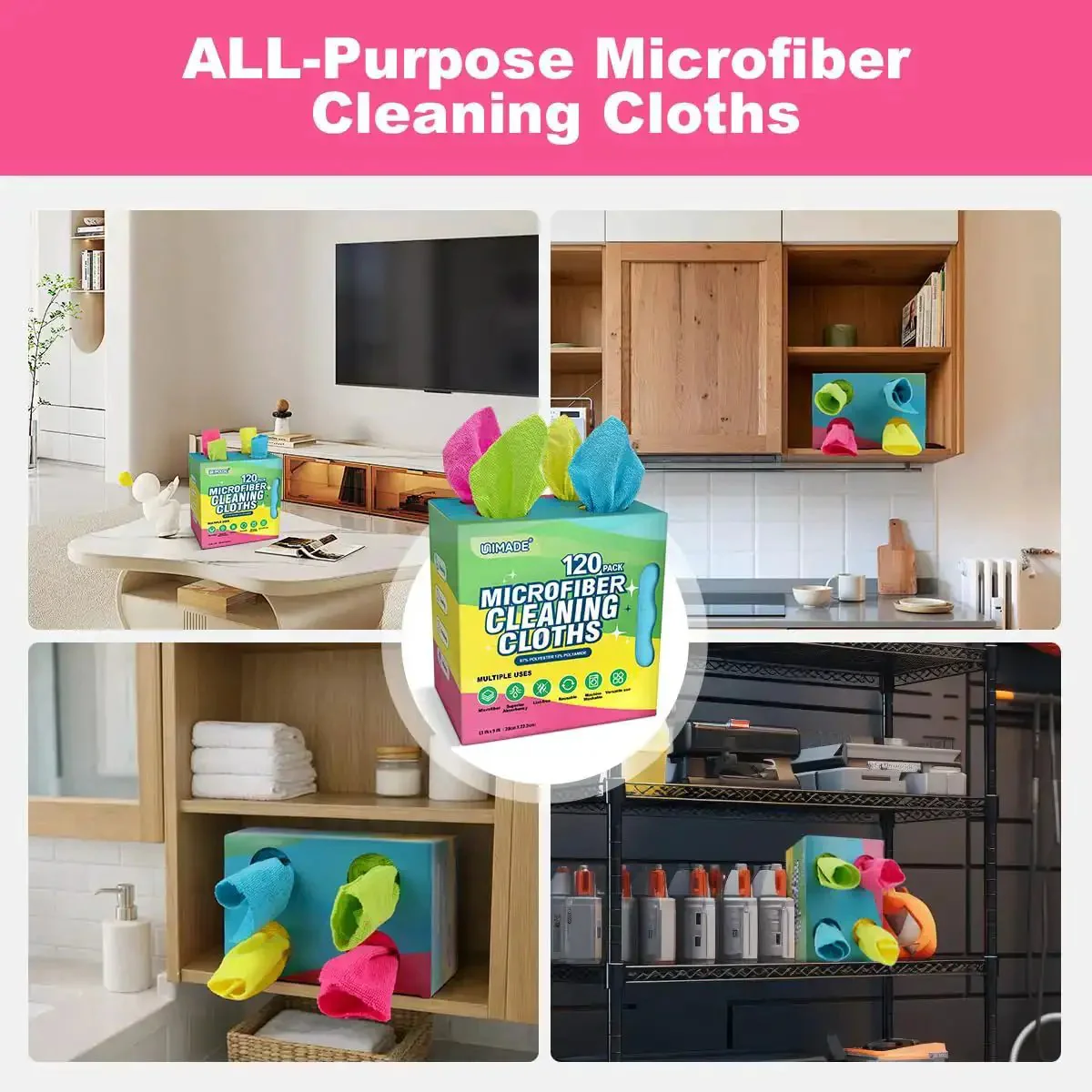 120 Pack Microfiber Cleaning Cloths For Cars And Home Use Reusable Towels 11x9 Multicolor With Crazy Handy Dispenser Box Scratch Free Lint Free Washable Rags For Detailing And Polishing - Image 2