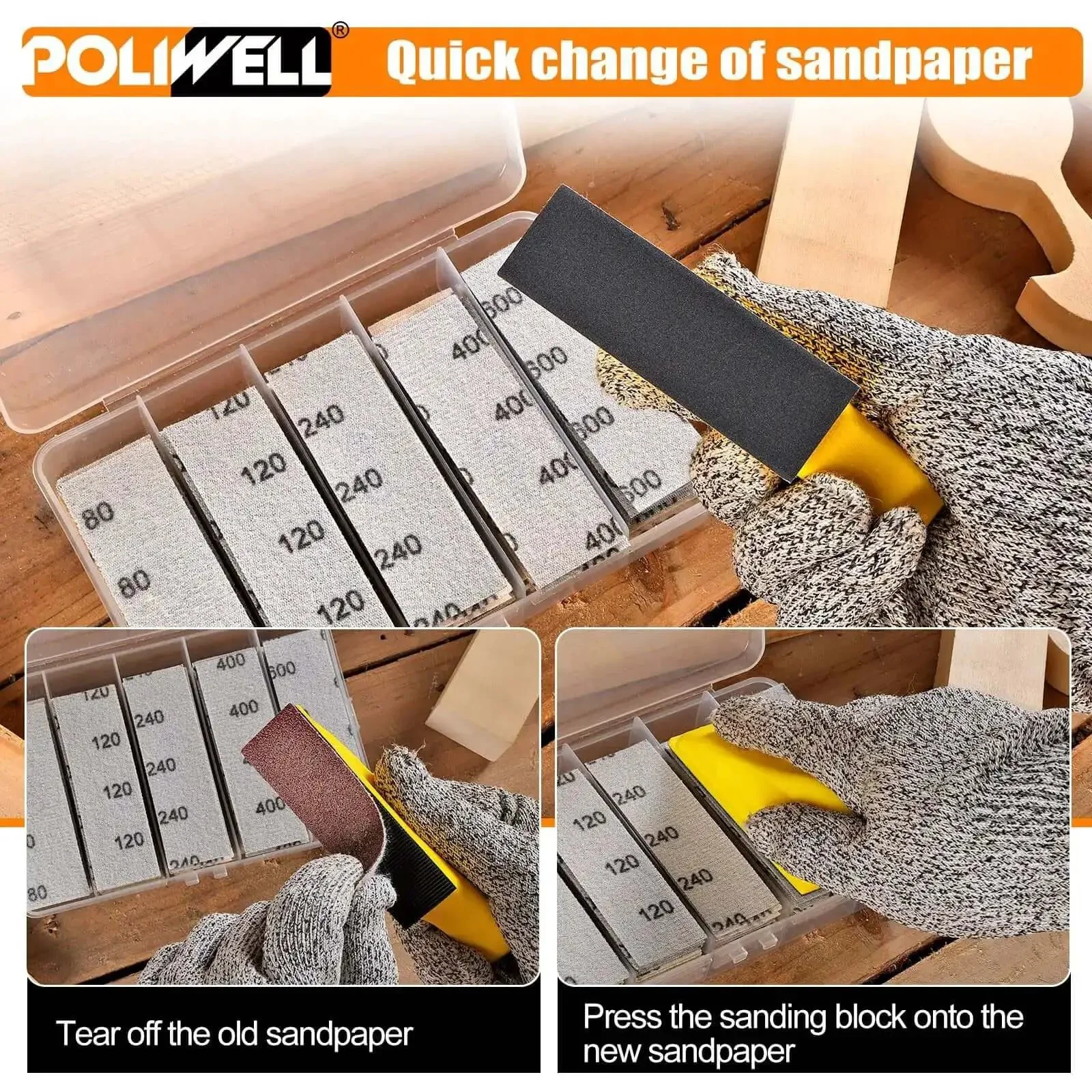 120 Pcs Micro Detail Sandpaper Kit With Storage Box 3.5 Inch By 1 Inch Hand Sanding Block 3 In 1 Sand Paper Set 80 120 240 400 600 Grit For Wood Plastic And Metal In Tight Narrow Spaces Perfect For DIY - Image 7