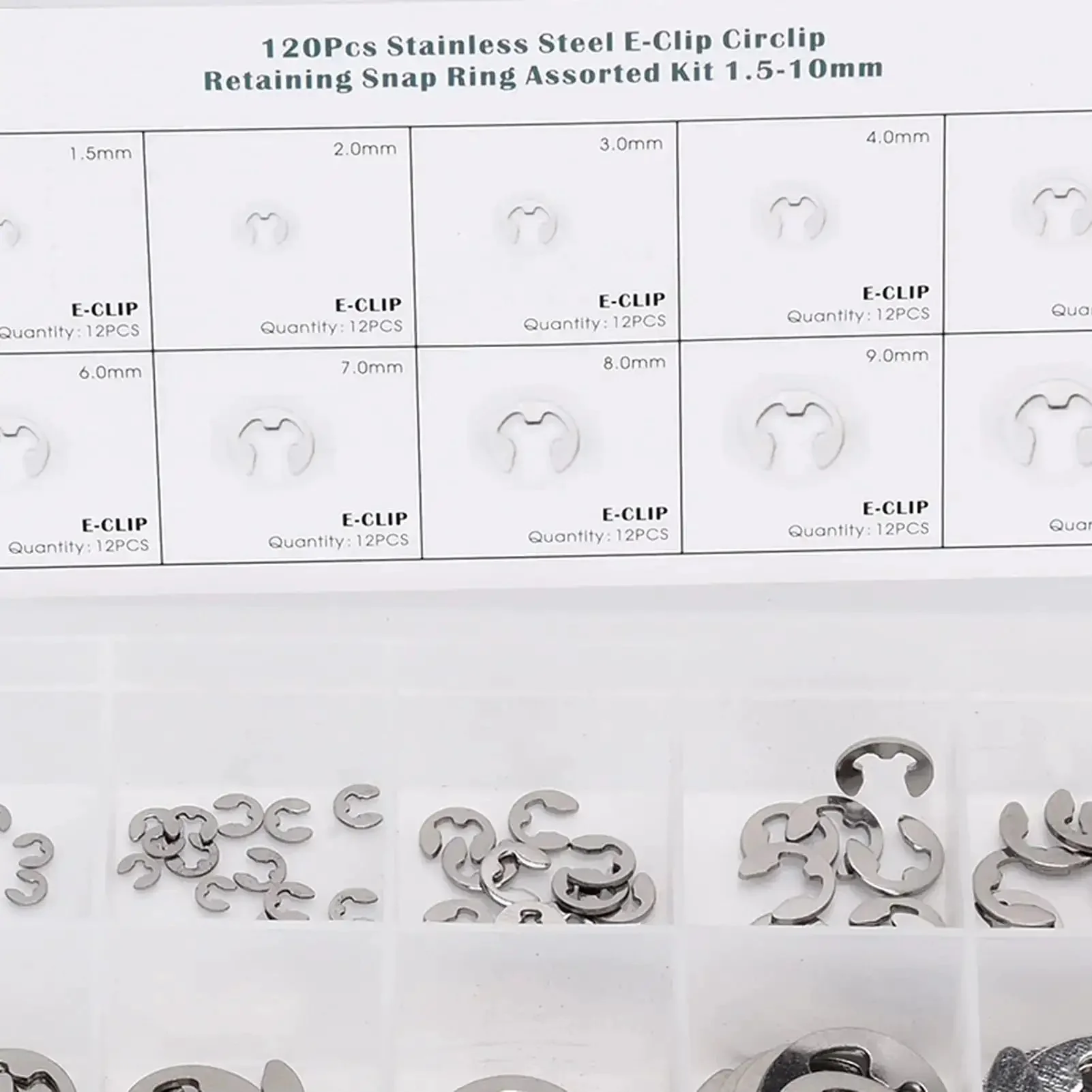 120 Piece External E Clip Circlip Retaining Ring Set Stainless Steel For Quick Fixes And DIY Projects One Point Five Mm To Ten Mm Range With Rustproof Burr Free Design For Indoor And Outdoor Use - Image 3