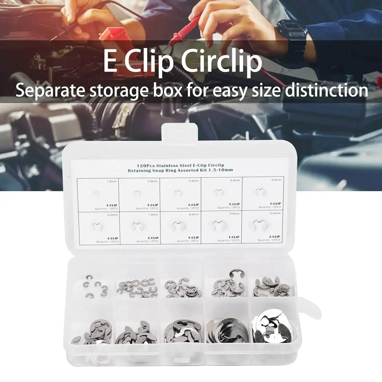 120 Piece External E Clip Circlip Retaining Ring Set Stainless Steel For Quick Fixes And DIY Projects One Point Five Mm To Ten Mm Range With Rustproof Burr Free Design For Indoor And Outdoor Use - Image 5