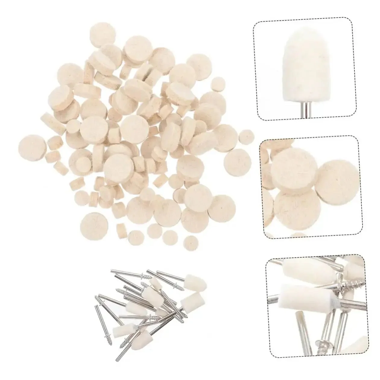 120-Piece Wool Felt Polishing Wheel Set With Mandrel For Drill And Rotary Tools No-Sweat Pro-Grade Buffing Kit For Metal And Jewelry Finishing Industrial Wool Buff Polisher With Easy Corner Reach Durable Polishing Accessories - Image 4