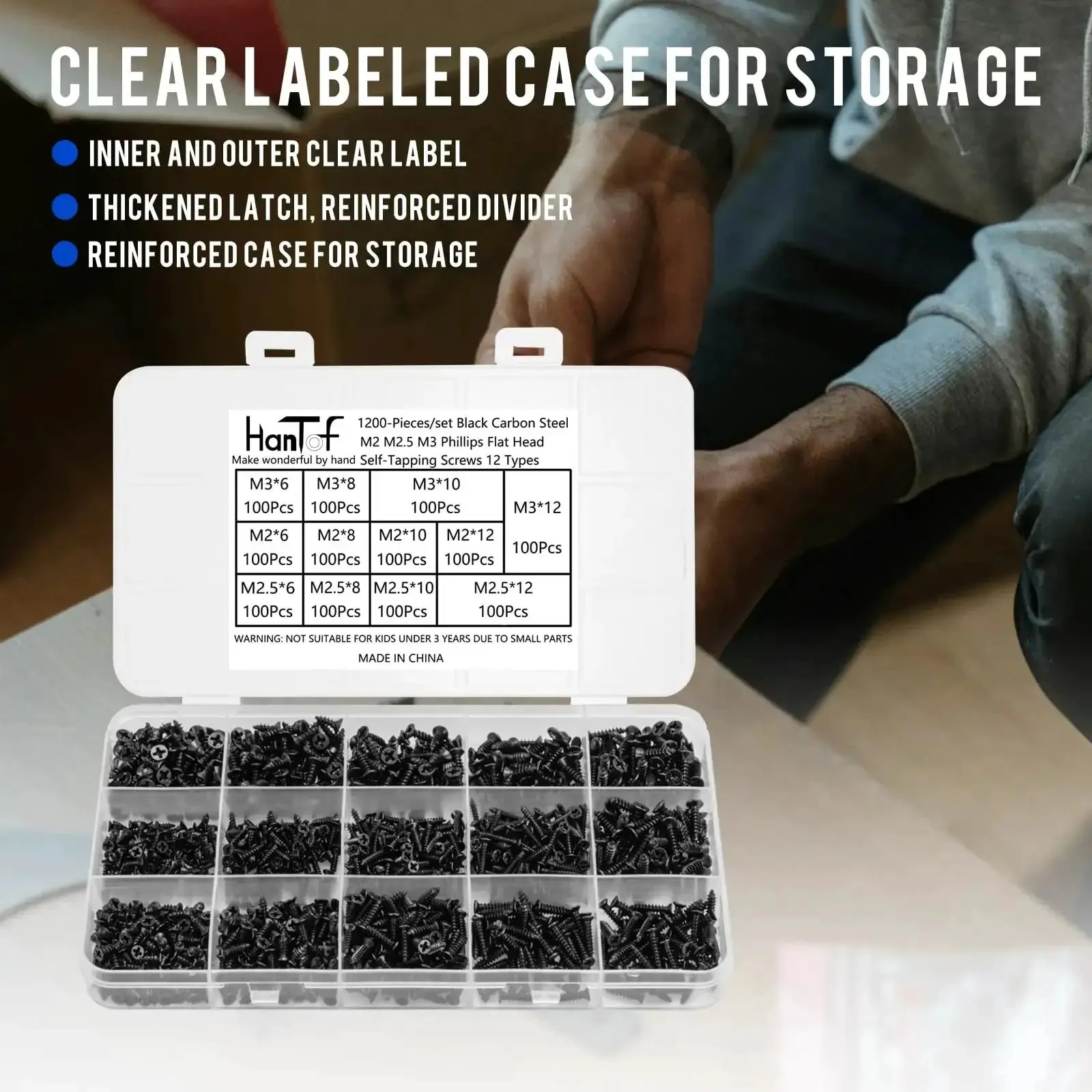 1200 Pcs Black Self Tapping Screws Set For Wood Plastic And Soft Metal Phillips Flat Head Countersunk Tiny Screws In M2 M2.5 M3 Sizes For DIY Micro Woodworking And Small Furniture Box Projects Carbon Steel - Image 2