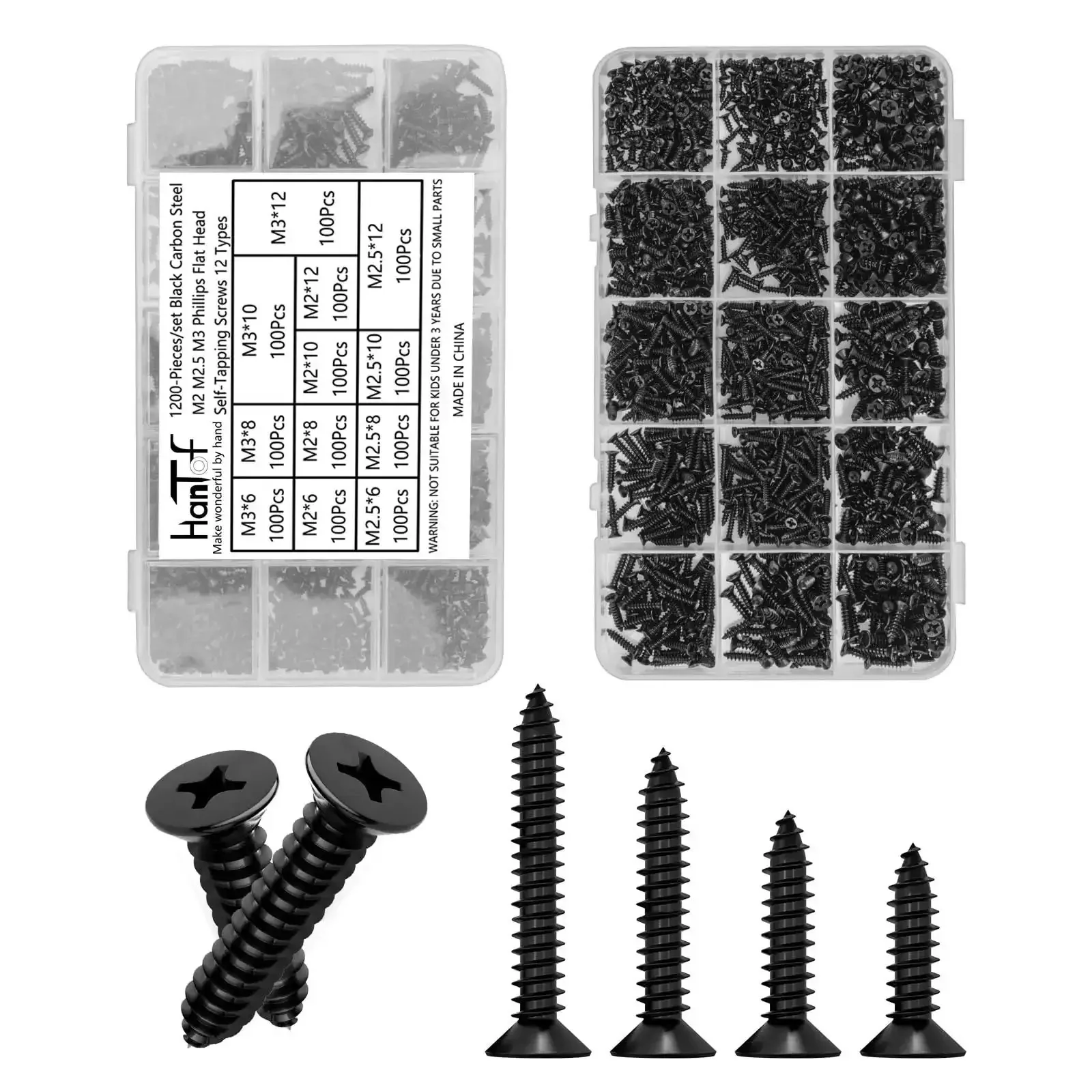 1200 Pcs Black Self Tapping Screws Set For Wood Plastic And Soft Metal Phillips Flat Head Countersunk Tiny Screws In M2 M2.5 M3 Sizes For DIY Micro Woodworking And Small Furniture Box Projects Carbon Steel - Image 4