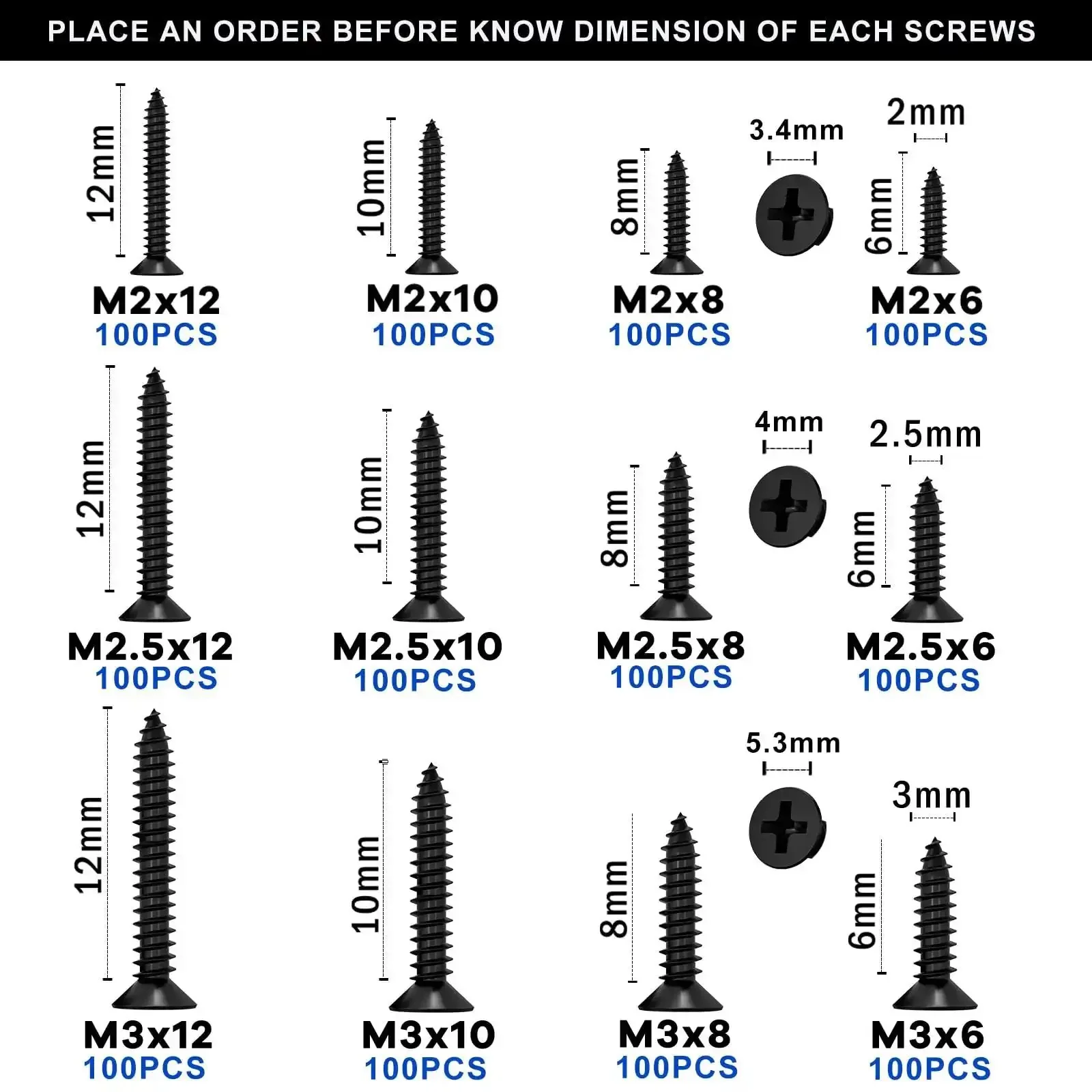1200 Pcs Black Self Tapping Screws Set For Wood Plastic And Soft Metal Phillips Flat Head Countersunk Tiny Screws In M2 M2.5 M3 Sizes For DIY Micro Woodworking And Small Furniture Box Projects Carbon Steel - Image 6