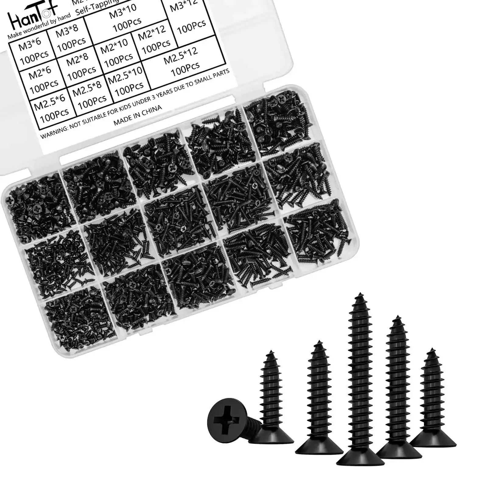 1200 Pcs Black Self Tapping Screws Set For Wood Plastic And Soft Metal Phillips Flat Head Countersunk Tiny Screws In M2 M2.5 M3 Sizes For DIY Micro Woodworking And Small Furniture Box Projects Carbon Steel - Image 8
