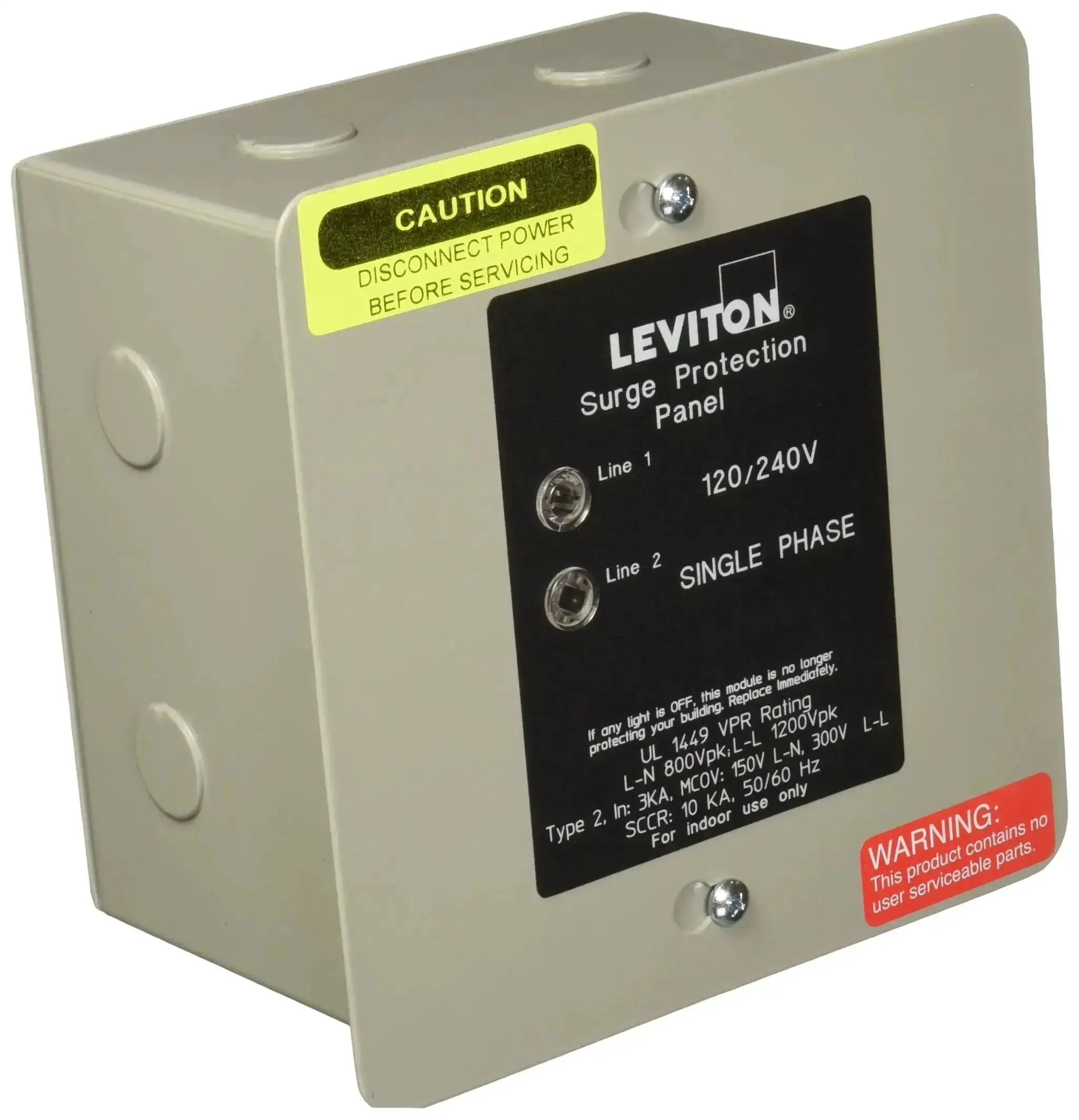 120/240V Panel Protector With No-Brainer 4-Mode Surge Protection For Light Commercial And Residential Use In NEMA 1 Enclosure 50kA Max Surge UL 1449 4th Edition Type 2 Real-Time Diagnostic Status Indicator Model 51120-1