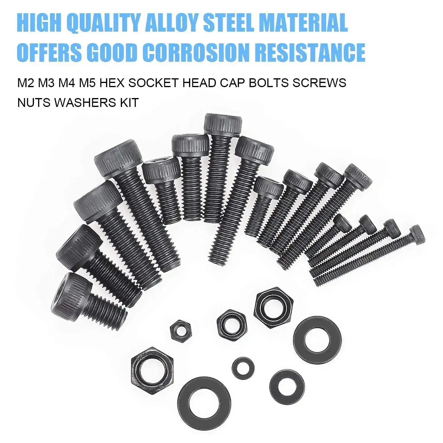 1220 Piece M2 M3 M4 M5 Hex Socket Head Cap Bolts Set With Nuts Washers Screws And Hex Wrenches In Twelve Point Nine Grade Alloy Steel Heavy Duty Kit For Home And Shop Use - Image 6