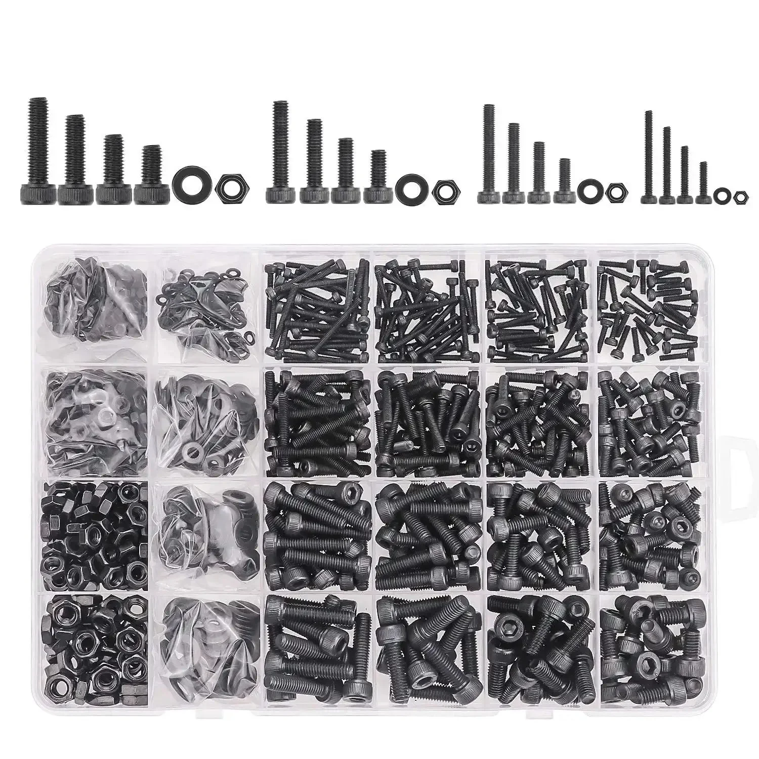 1220 Piece M2 M3 M4 M5 Hex Socket Head Cap Bolts Set With Nuts Washers Screws And Hex Wrenches In Twelve Point Nine Grade Alloy Steel Heavy Duty Kit For Home And Shop Use - Image 7