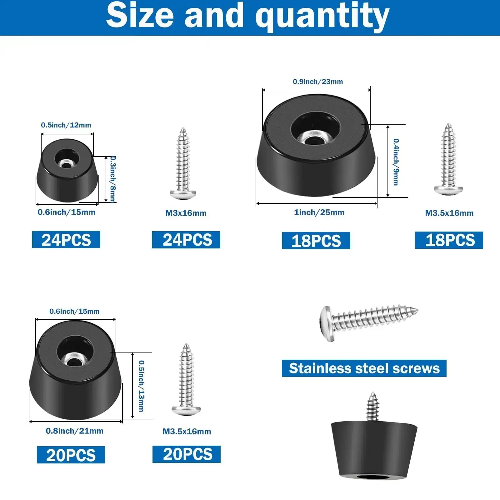 124Pcs Rubber Feet Kit With 3 Size Screws For Cutting Boards Furniture Cabinets And Electronics No Slip Bumpers To Stop Slips Protect Surfaces And Eliminate Wobble With Easy Screw On Stabilizers For Any Project - Image 7