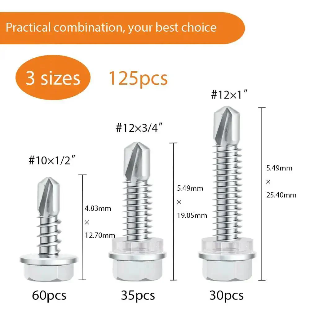 125 Piece Self Tapping Screws Kit In 410 Stainless Hex Head Assortment For Sizes Ten And Twelve, Pro Grade Self Drilling Screws For Metal And Wood, HVAC Ductwork, DIY Home Repair Projects, Rust Proof And Built To Last - Image 8