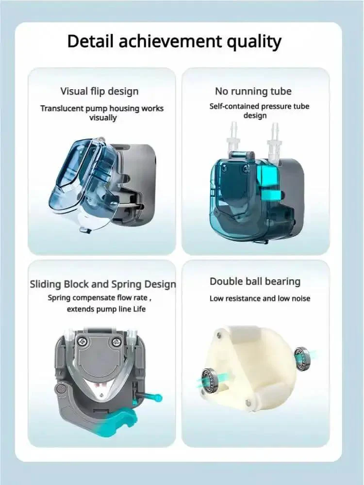 1250 Milliliters Per Minute Peristaltic Pump With Flip Top Head For Coffee And Syrup Transfer 12V Or 24V DC Compatible Compact Yet Mighty Gear Motor With Three Rotor High Precision Blue - Image 5