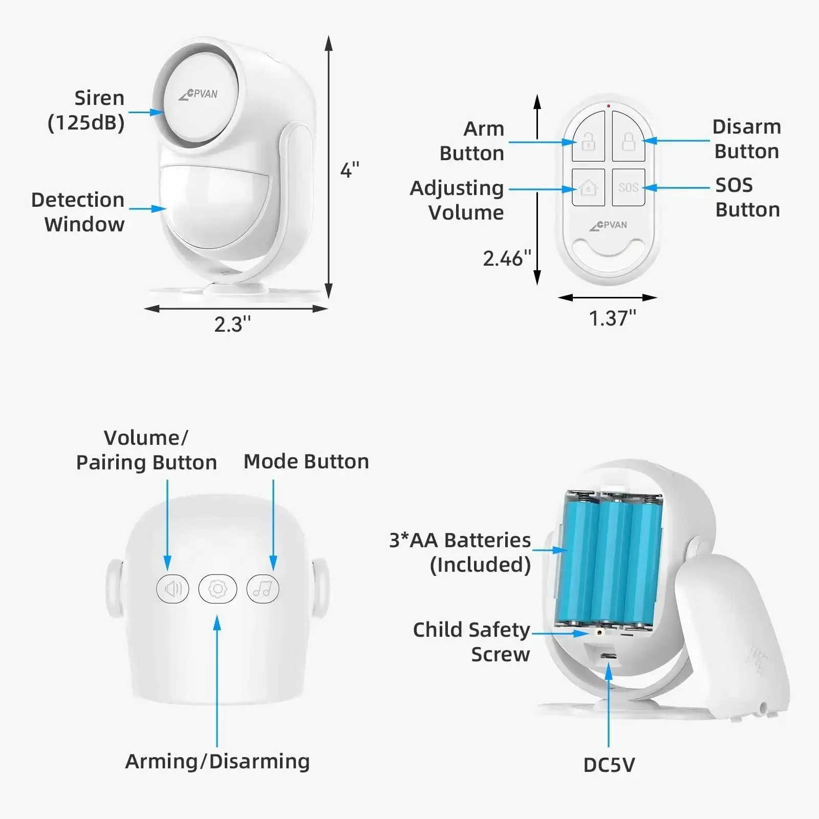 125dB Motion Sensor Alarm With Remote No Joke Loud Indoor Wireless Security Siren For Home Garage And Van 328ft Range 40ft PIR Detector Battery Powered Easy Setup Peace Of Mind Protection - Image 3