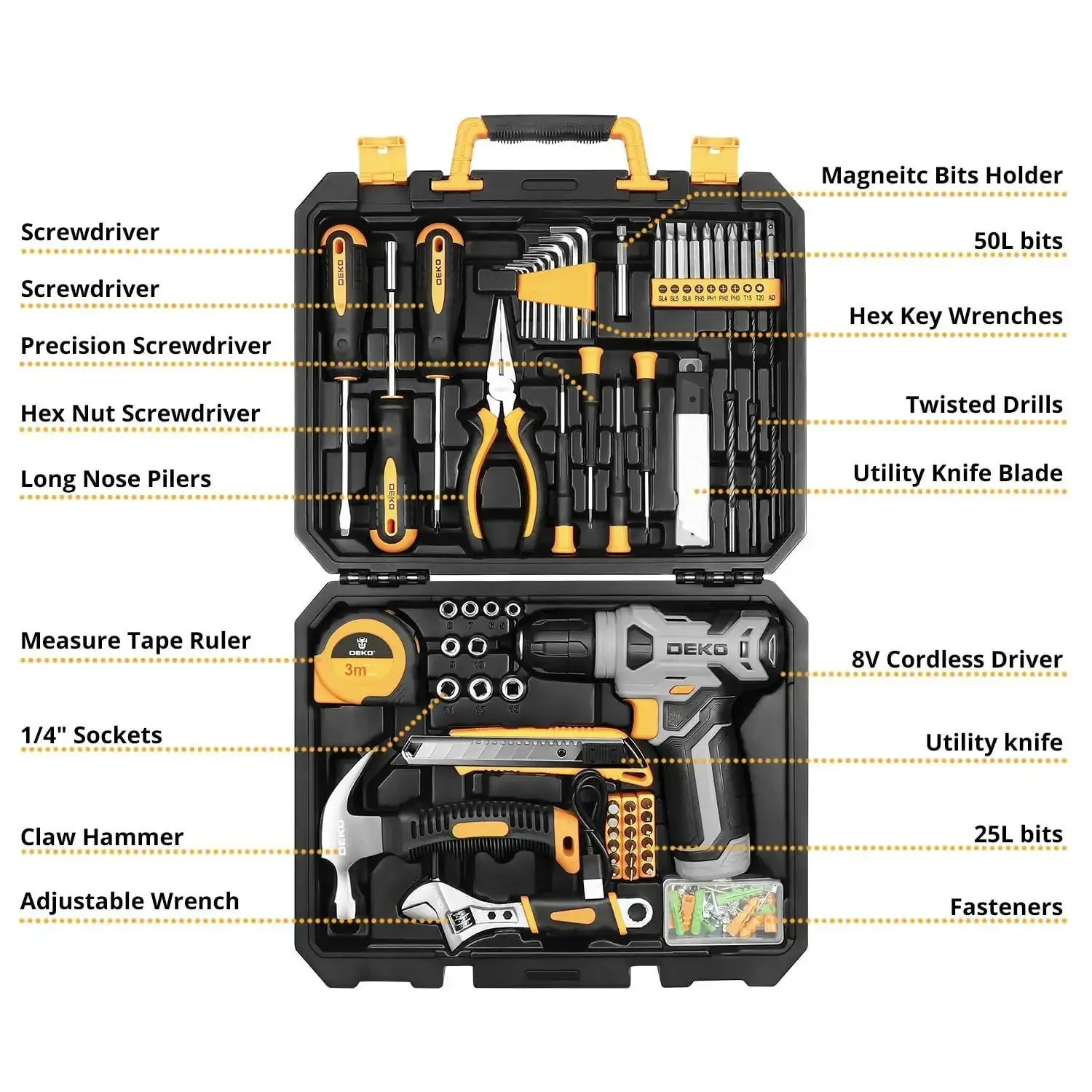 126 Piece DIY Tool Kit With 8V Cordless Drill, Handy Tool Box Set For Home Repair And Handyman Projects, Lightweight Hand Drill For Wood And Plastic, Easy Bit Change, For Pros And DIYers, Perfect Gift For Men And Women - Image 6