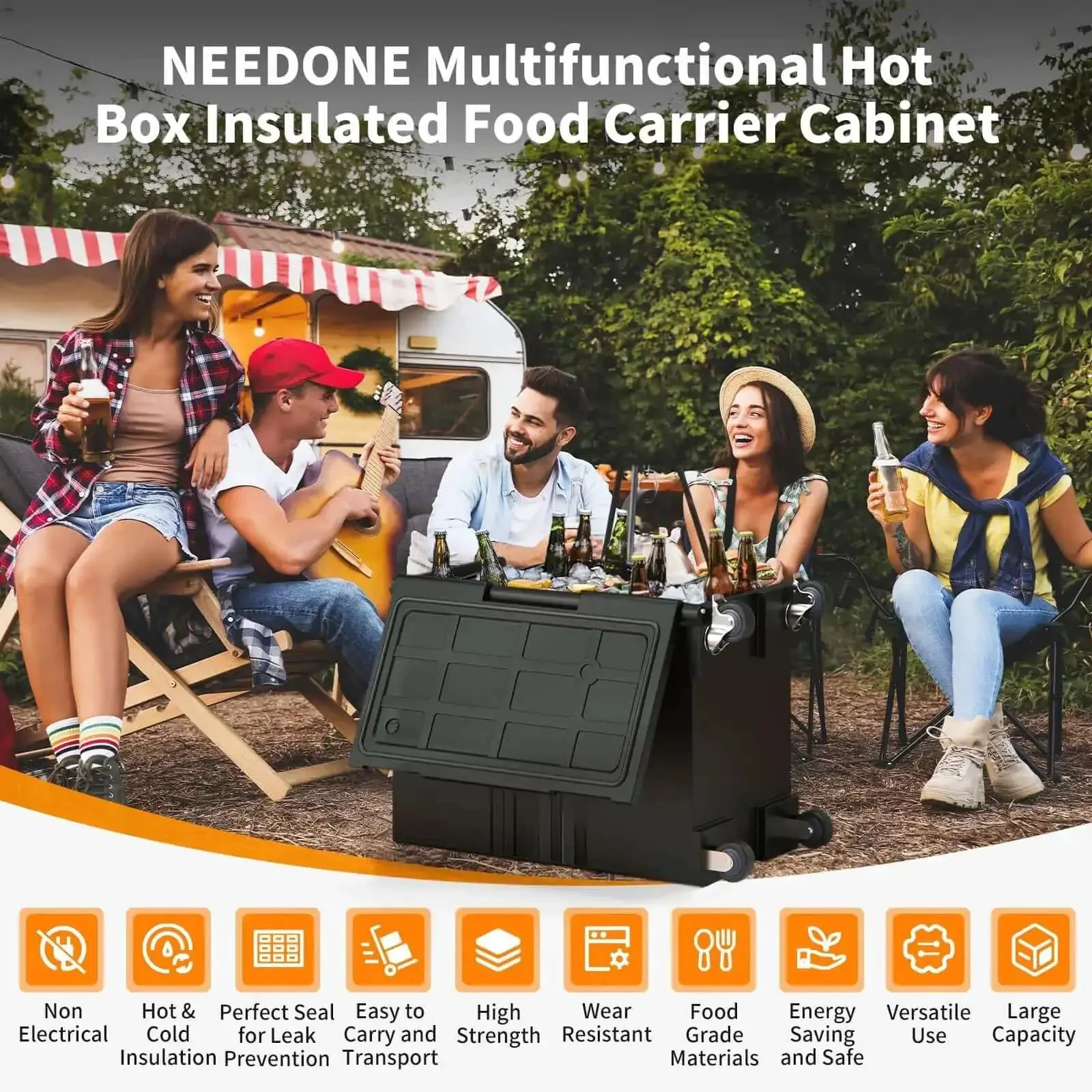 127 Qt Food Warmer Hot Box Carrier with Lockable Wheels and Double Buckles, Insulated LLDPE Food Pan Transport for Catering, Parties, Camping, Keeps Food Hot 4 to 6 Hours or Cold 3 to 5 Hours - Image 5