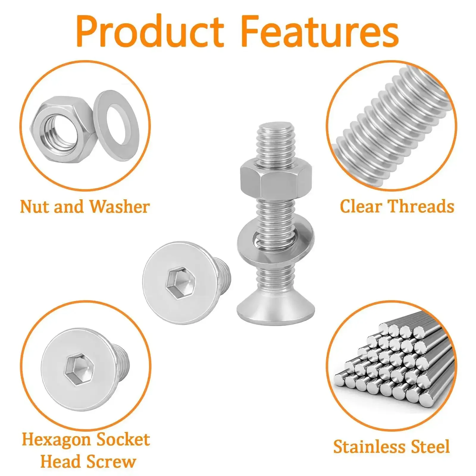 1270 Piece Stainless Steel Screw Kit M2 To M5 For 3D Printing Includes Allen Head And Flat Head Countersunk Bolts Metric Bolts Nuts Washers And Wrenches In Silver - Image 5