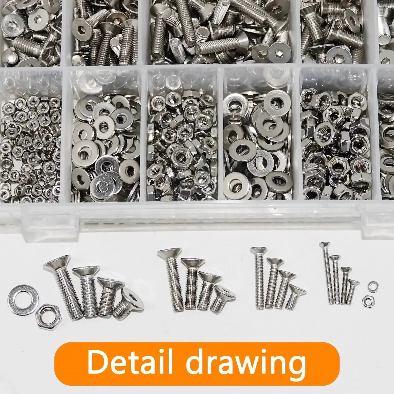 1270 Piece Stainless Steel Screw Kit M2 To M5 For 3D Printing Includes Allen Head And Flat Head Countersunk Bolts Metric Bolts Nuts Washers And Wrenches In Silver - Image 6