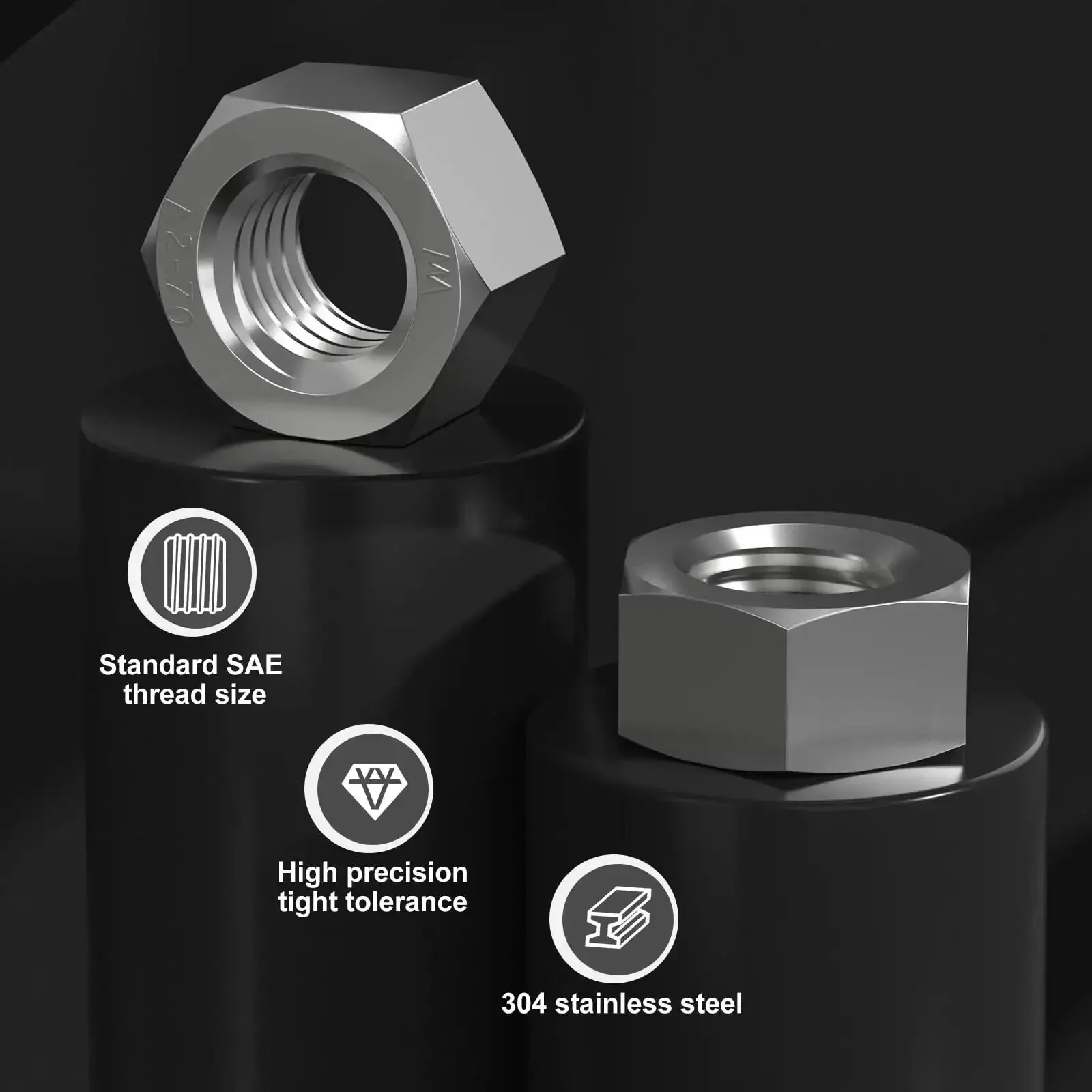 129-Piece SAE Hex Nuts Assortment Kit 8-32 10-24 10-32 1/4-20 5/16-18 3/8-16 1/2-13 5/8-11 Stainless 304 External Hex Nut Set for Handy Home Garage DIY Projects, Heavy Duty Hardware Organization and Fastener Essentials - Image 3