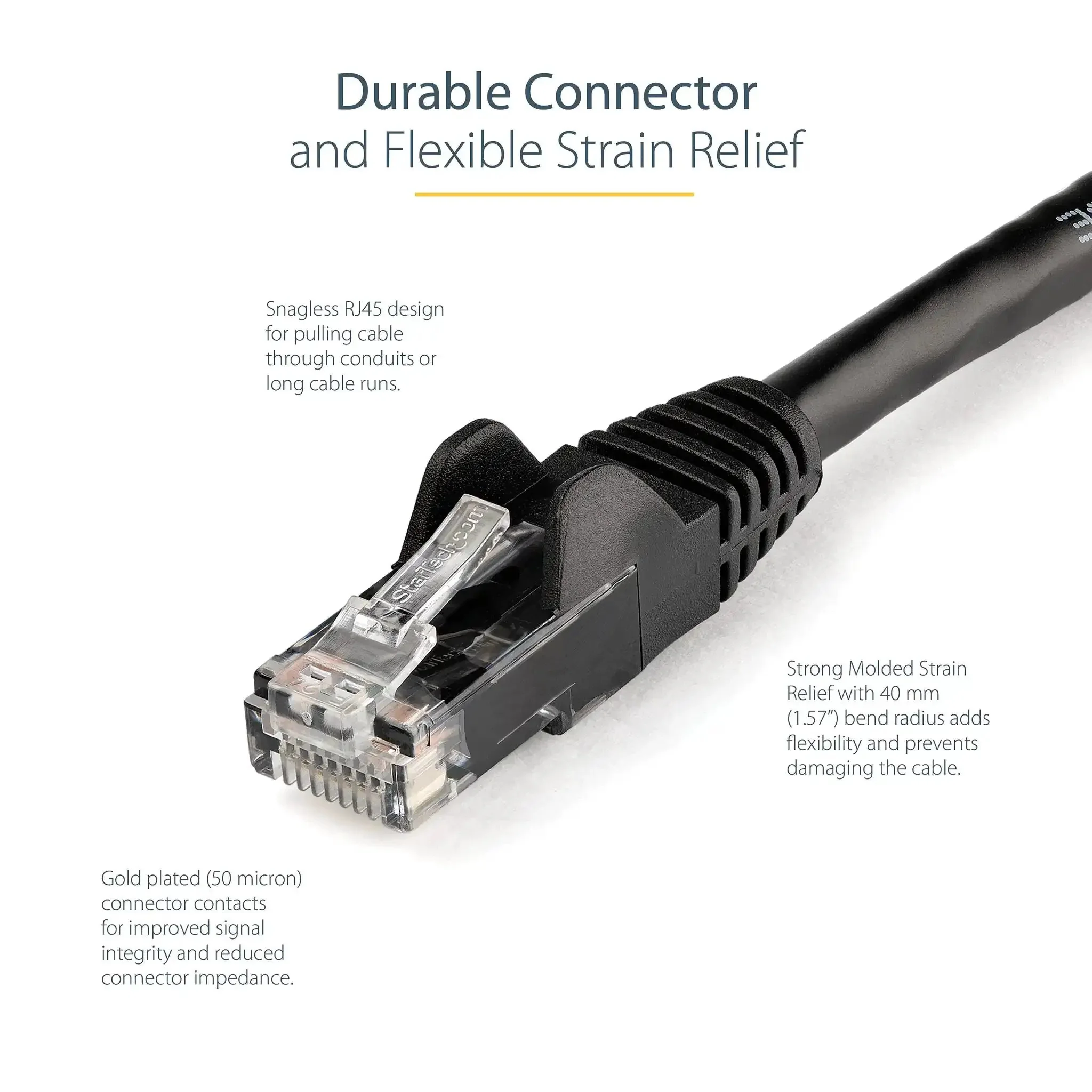 12Ft Cat6 Ethernet Patch Cable Black Snagless With Strain Relief 250MHz 24AWG Copper RJ45 UTP Gigabit And 10Gbps Ready Up To 160Ft 100W PoE Compatible ANSI/TIA-568-2-D Category 6 High Performance Network Cable - Image 5