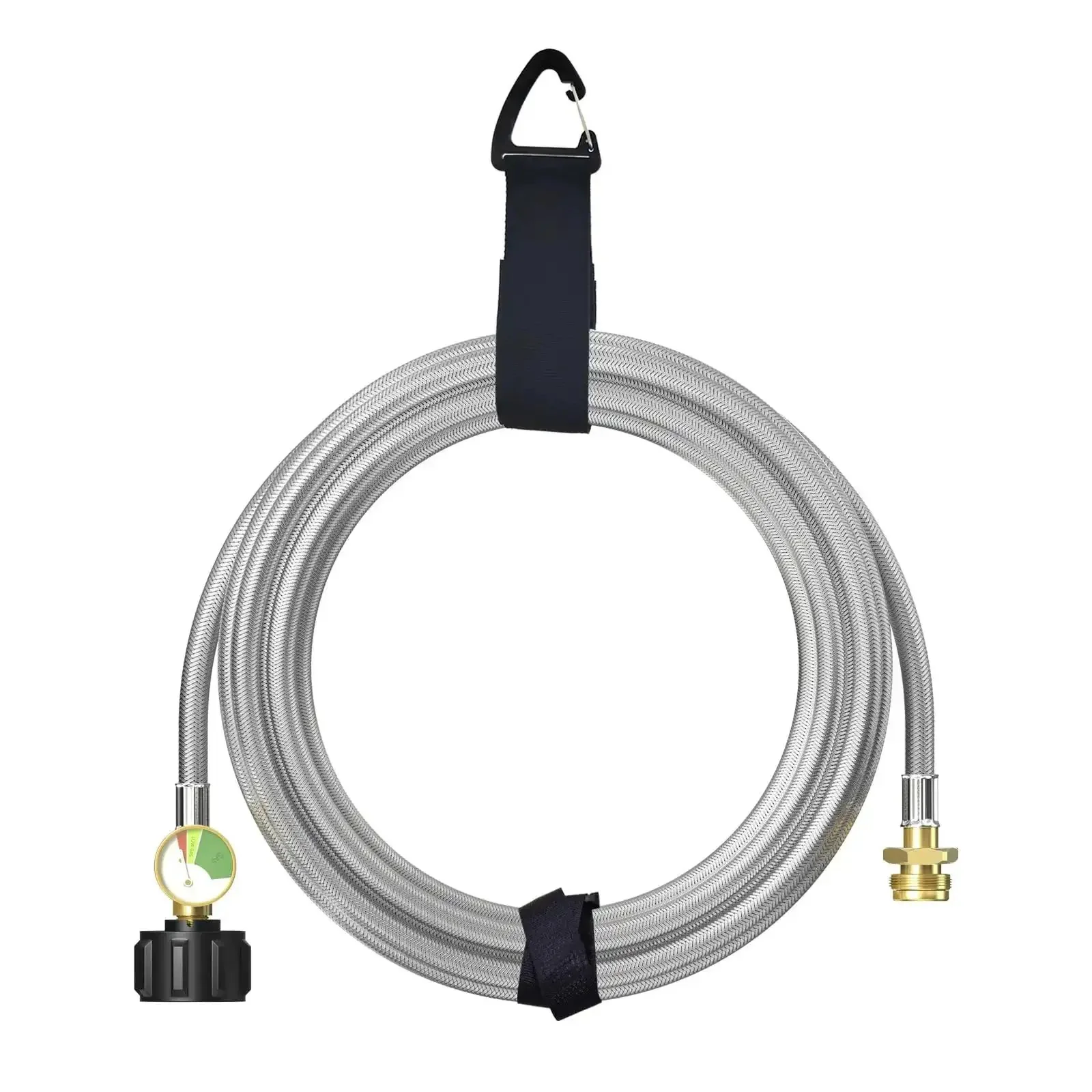 12Ft Stainless Braided Propane Hose With Gauge Connector 1lb To 20lb Tank Converter For Portable Appliances And Camp Gear Like Stoves Heaters And Tabletop Grills QCC1 Type1 Compatible - Image 2