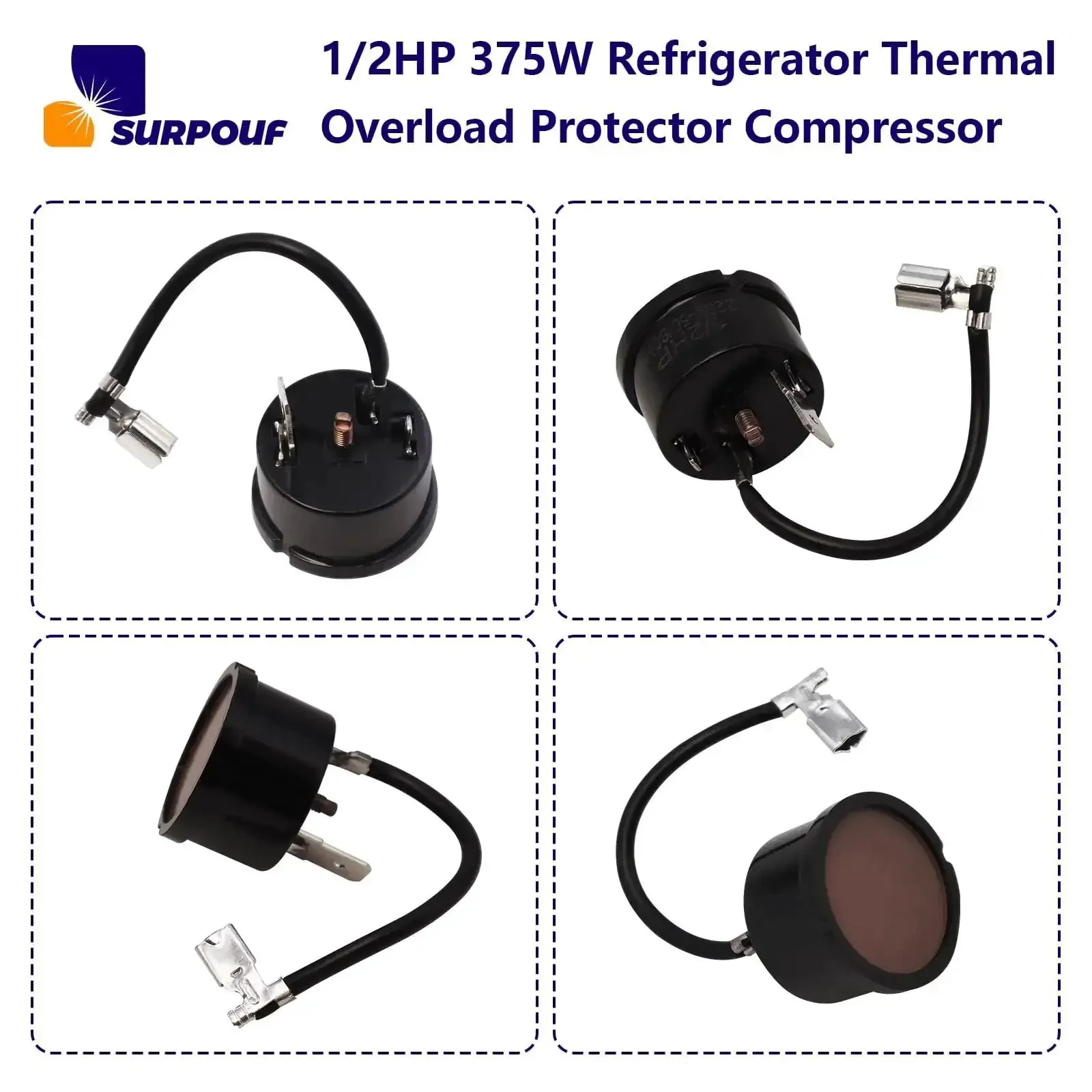 1/2HP 375W Refrigerator Thermal Overload Protector For Compressor Replacement Parts With Real Time Temperature Monitoring And Auto Shutoff Prevent Overheating And Protect Your Fridge Motor - Image 2