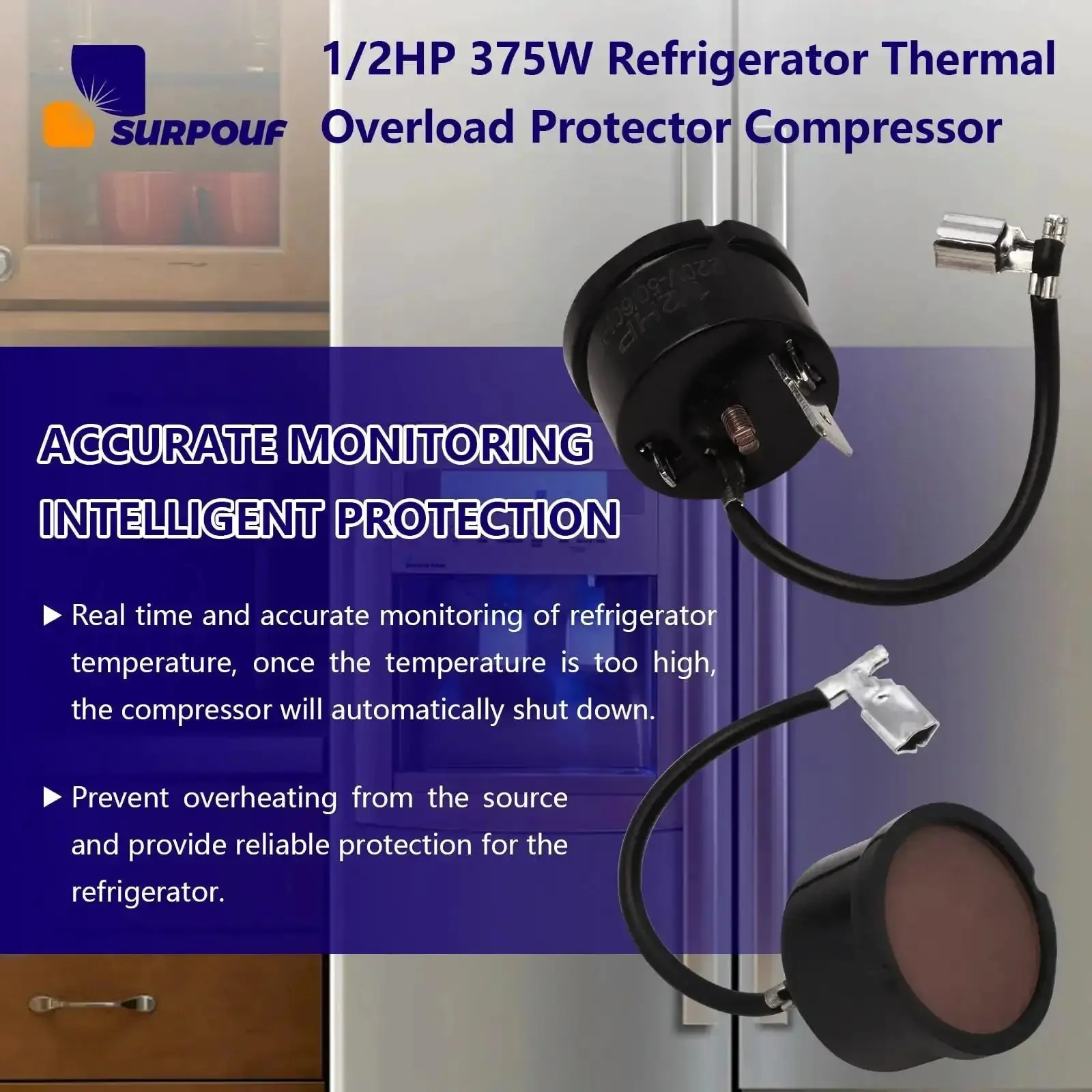 1/2HP 375W Refrigerator Thermal Overload Protector For Compressor Replacement Parts With Real Time Temperature Monitoring And Auto Shutoff Prevent Overheating And Protect Your Fridge Motor - Image 3