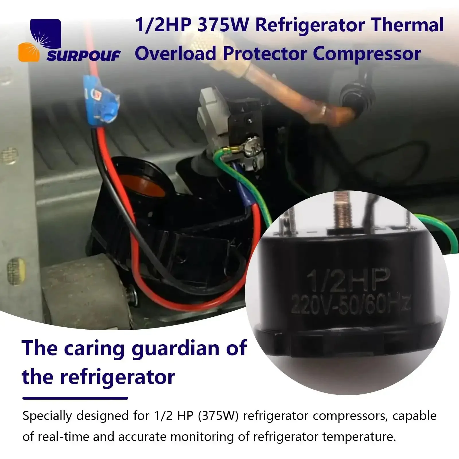 1/2HP 375W Refrigerator Thermal Overload Protector For Compressor Replacement Parts With Real Time Temperature Monitoring And Auto Shutoff Prevent Overheating And Protect Your Fridge Motor - Image 5