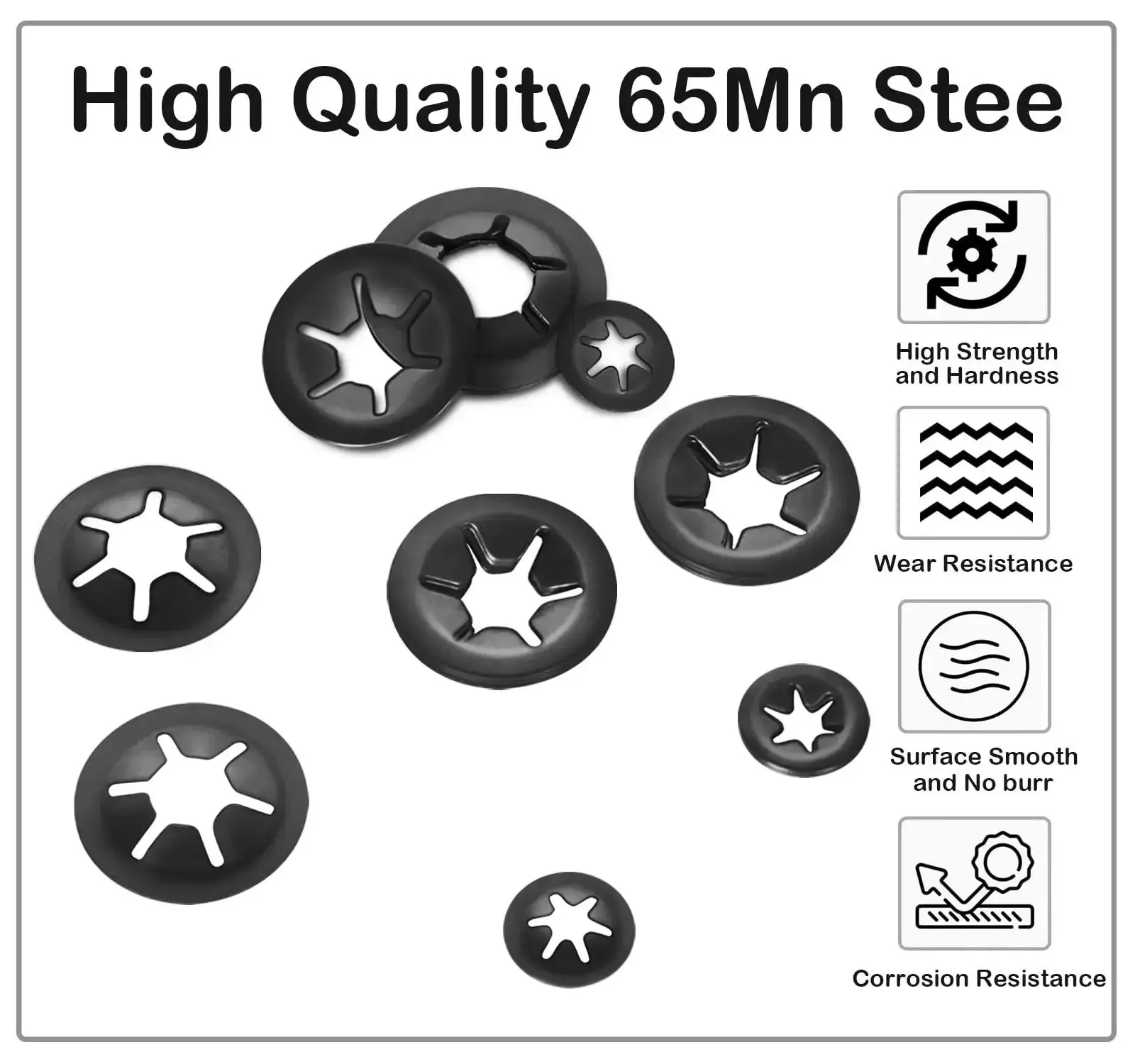 12mm Internal Tooth Star Lock Washers Push On Locking Washers Black Steel 65Mn Anti Rust Wear Resistant Heavy Duty Retaining Clips Fasteners 50 Pack For Auto And Gearhead Projects - Image 3