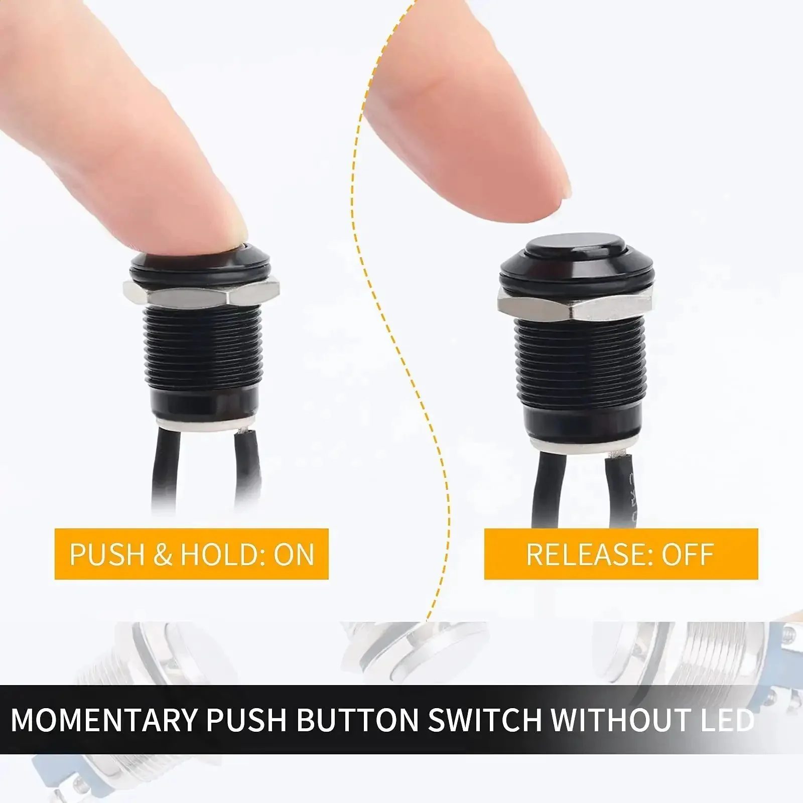 12mm Momentary Push Button Switch Waterproof IP65 Black Aluminum Alloy Shell Pre Wired 5 Pack Tough As Nails Normally Open Without LED Durable Panel Button For Cars Boats And DIY Electronics - Image 5