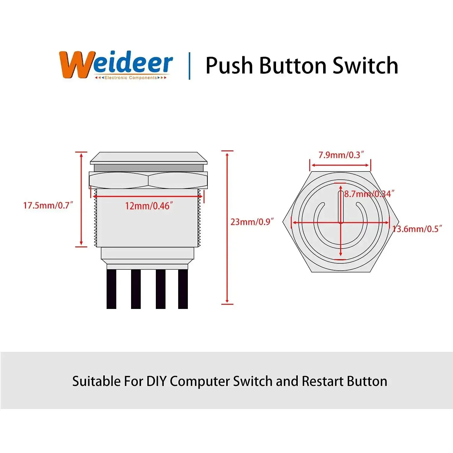 12mm Momentary Push Button Switch With Blue LED Ring That Feels Beefy Tough Metal Chassis Waterproof Power Button For 12mm Mount Hole Wire Lead 6V LED 3A Max High Quality Panel Mount Switch - Image 6