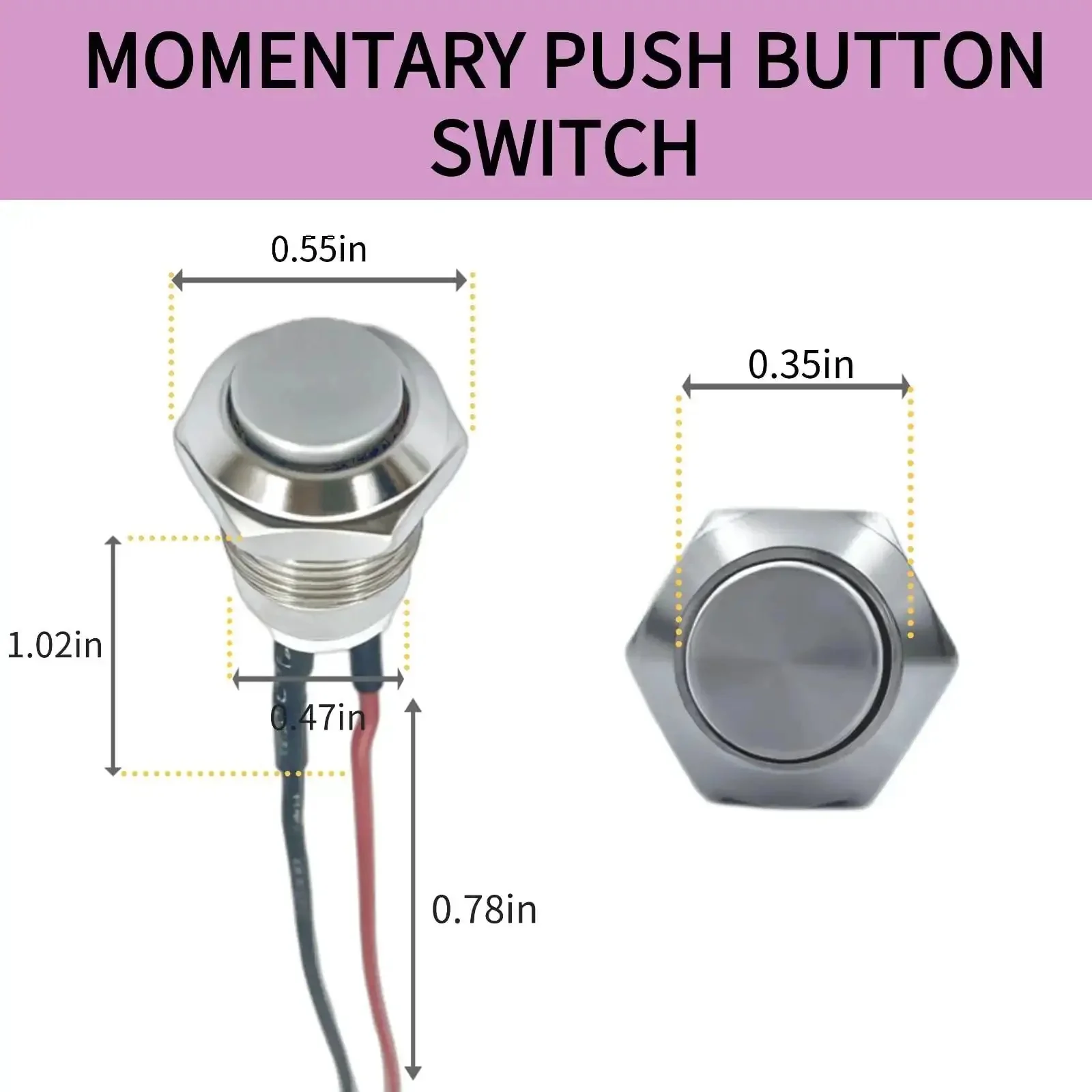 12mm Momentary Push Button Switch With High Head Waterproof Metal On Off Switch And Prewired Harness For Car Boat Truck 12V 24V 125V 250V Durable IP65 Rated 3 Pack - Image 7