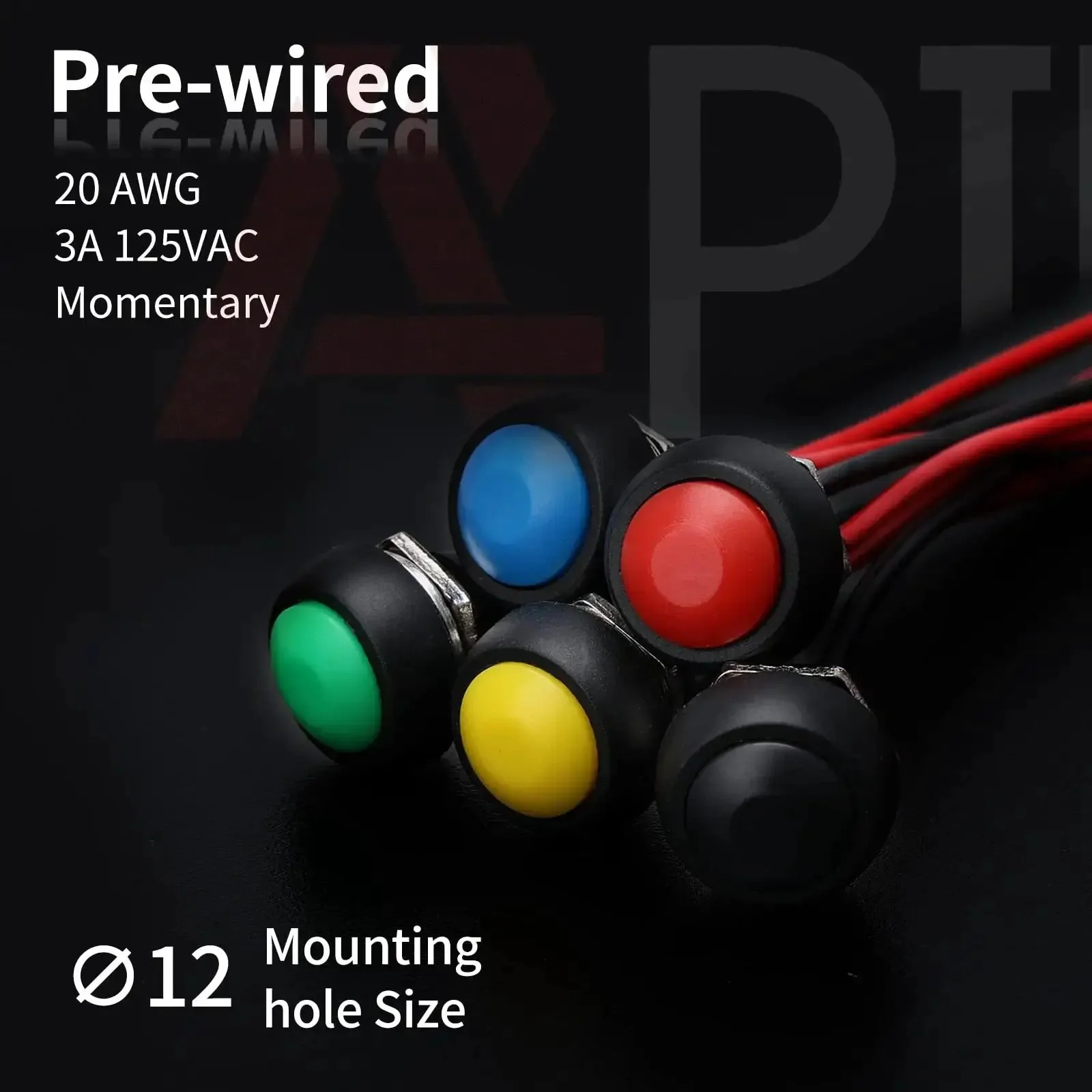 12mm Waterproof Momentary Push Button Switch 2 Pin SPST NO Pre Wired Black 6 Pack Easy Install 3A at 125V and 1A at 250V AC Ideal for DIY Electronics Arcade Cabinets Control Panels - Image 3