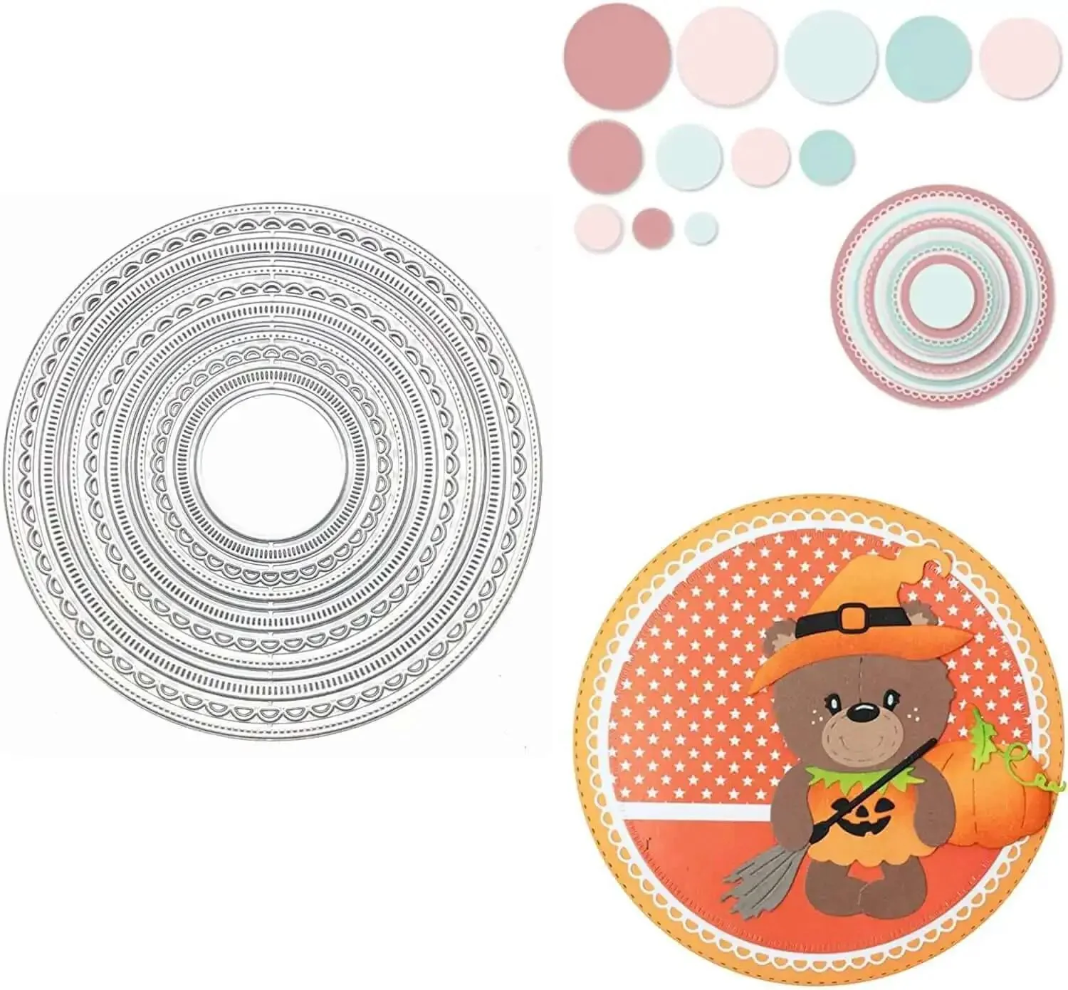 12pc Nesting Round Frame Die Cut Set for Cards and Scrapbooking, Lace Circle Tag Background Dies, Cutting Dies for DIY Embossing, Photo Frames, Gift Tags, Craft Stencils
