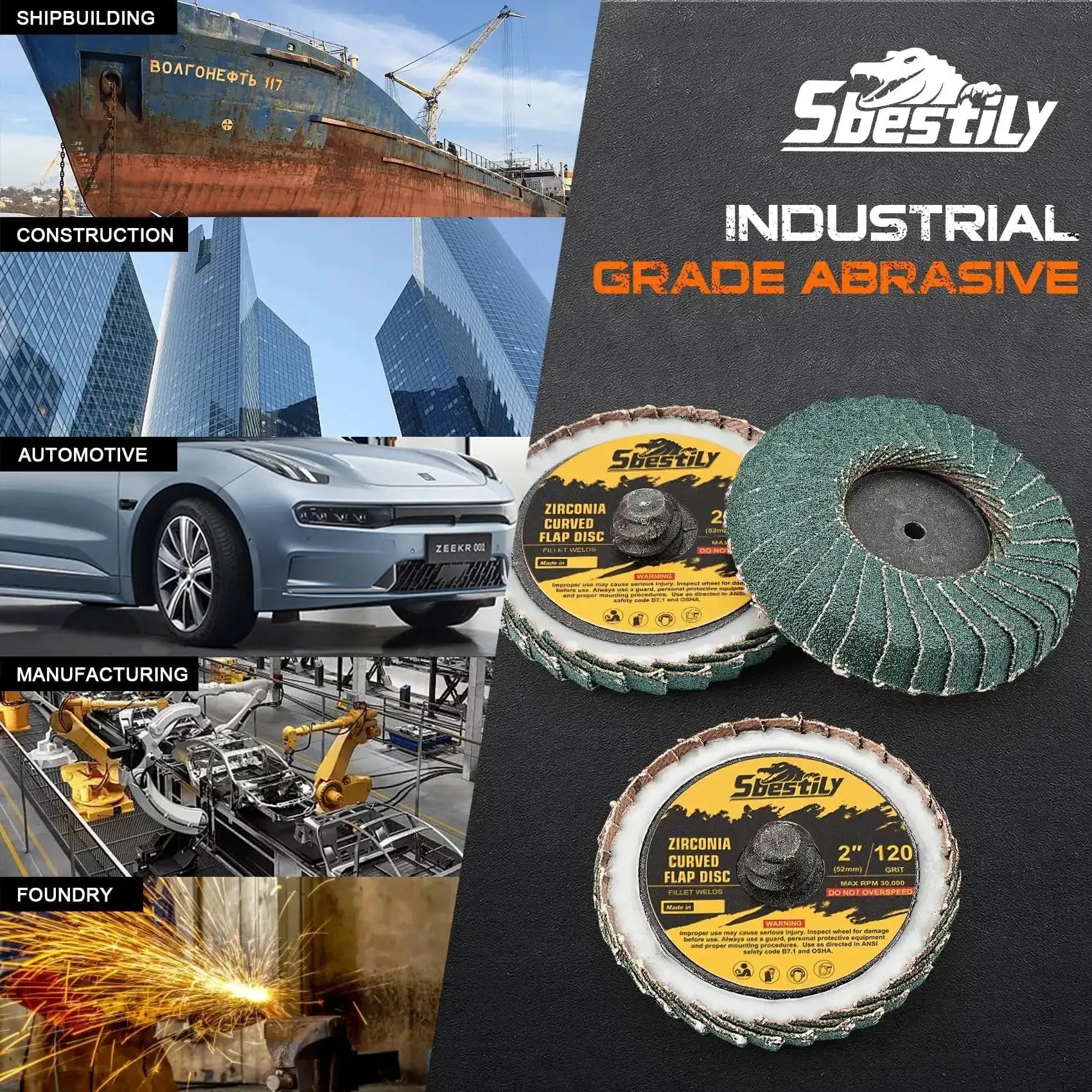 12Pcs Pro Grade Heavy Duty Mixed Curved Flap Discs Set, 2 Inch Roll Lock Quick Change Sanding Discs with 1/4 Inch Holder, 40 60 80 120 Grit for Die Grinder, Metal and Wood Finishing, Weld Deburring, Rust Removal - Image 6