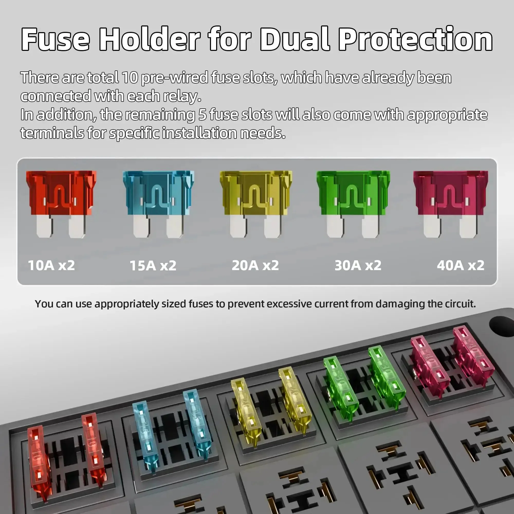 12V 10 Way Relay Box With Prewired Dustproof Fuse Panel For Automotive Marine Boats Includes 10 Relay Slots And 15 Fuse Slots ATC ATO Blade Fuses Durable Easy Install Ideal Relay Block For Car Truck Boat - Image 4
