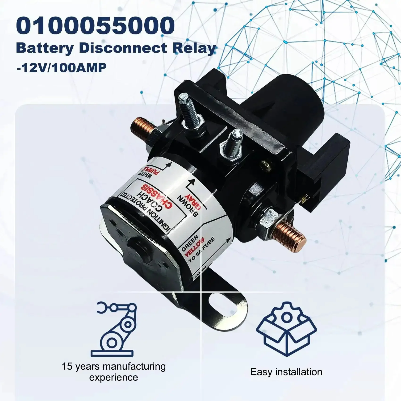 12V 100 Amp Battery Disconnect Latching Relay For RV And Automobile Battery Isolation Solenoid Replacement 01-00055-000 Cut Off Relays With Fuses And Screws Fits Intellitec Systems Easy Install - Image 2