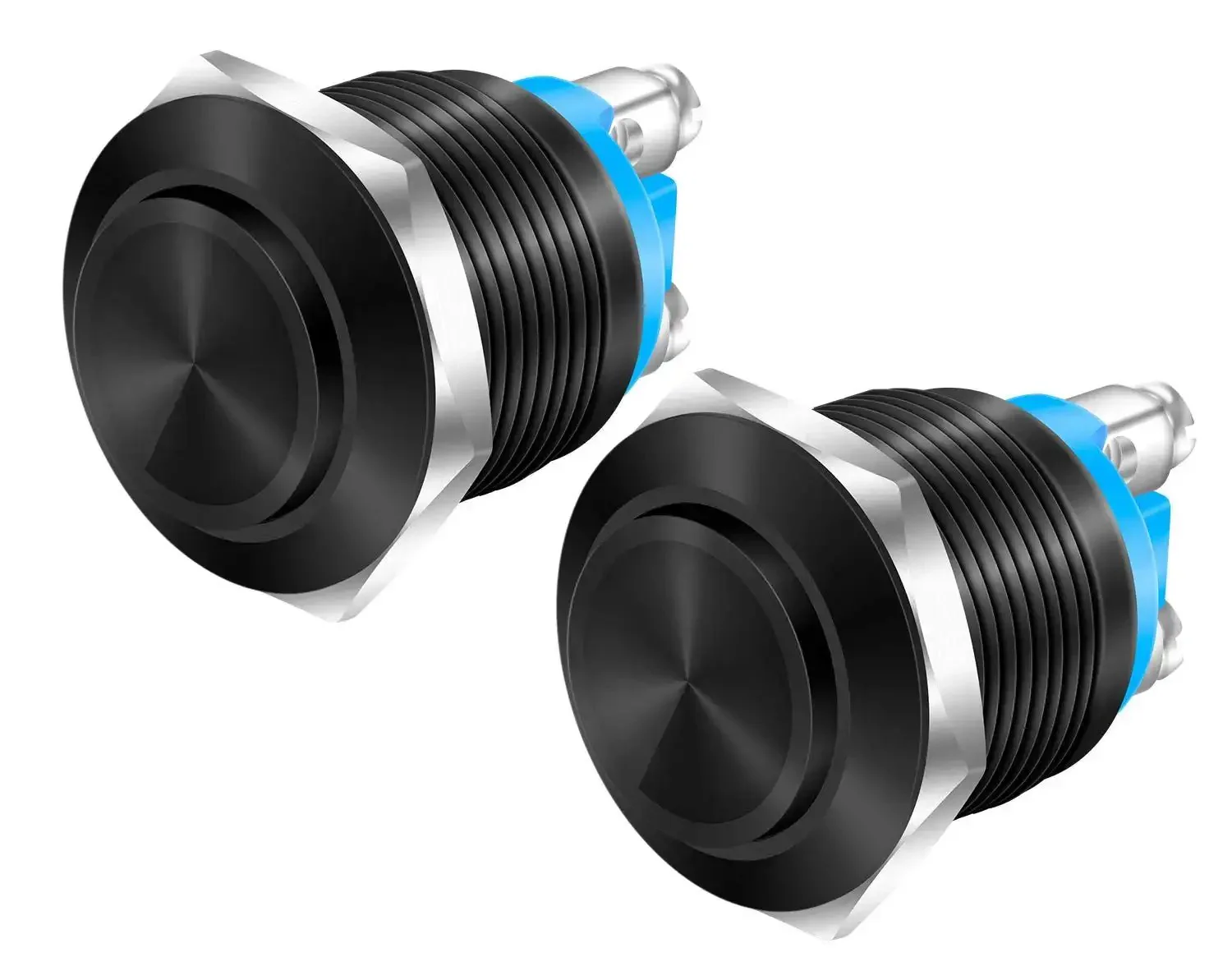 12V 19mm Momentary Horn Push Button Switch Waterproof Round Power Button For RV Truck Boat Marine Rugged Heavy Duty Panel Mount 5A 250VAC 10A 110VAC 10A 12V DC 2 Pack