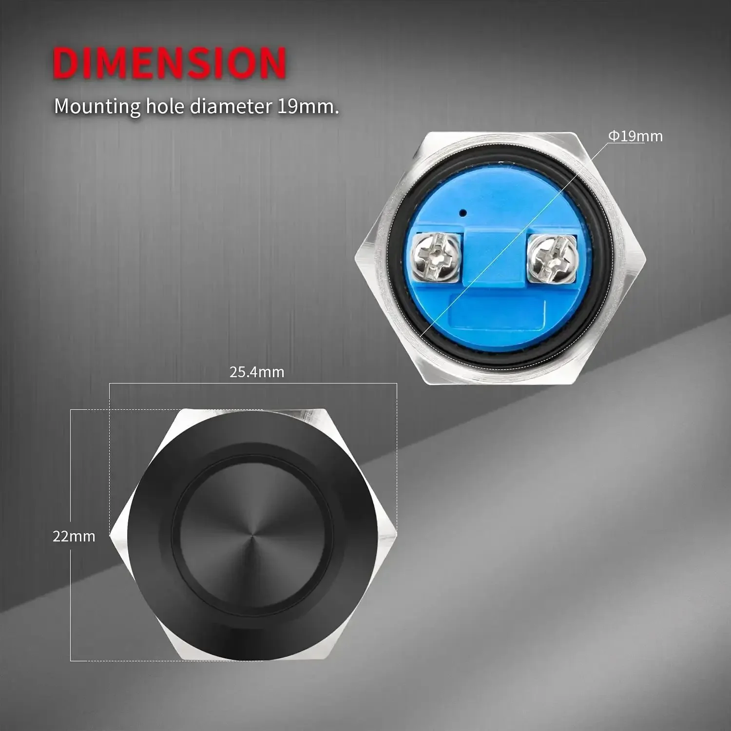 12V 19mm Momentary Horn Push Button Switch Waterproof Round Power Button For RV Truck Boat Marine Rugged Heavy Duty Panel Mount 5A 250VAC 10A 110VAC 10A 12V DC 2 Pack - Image 6