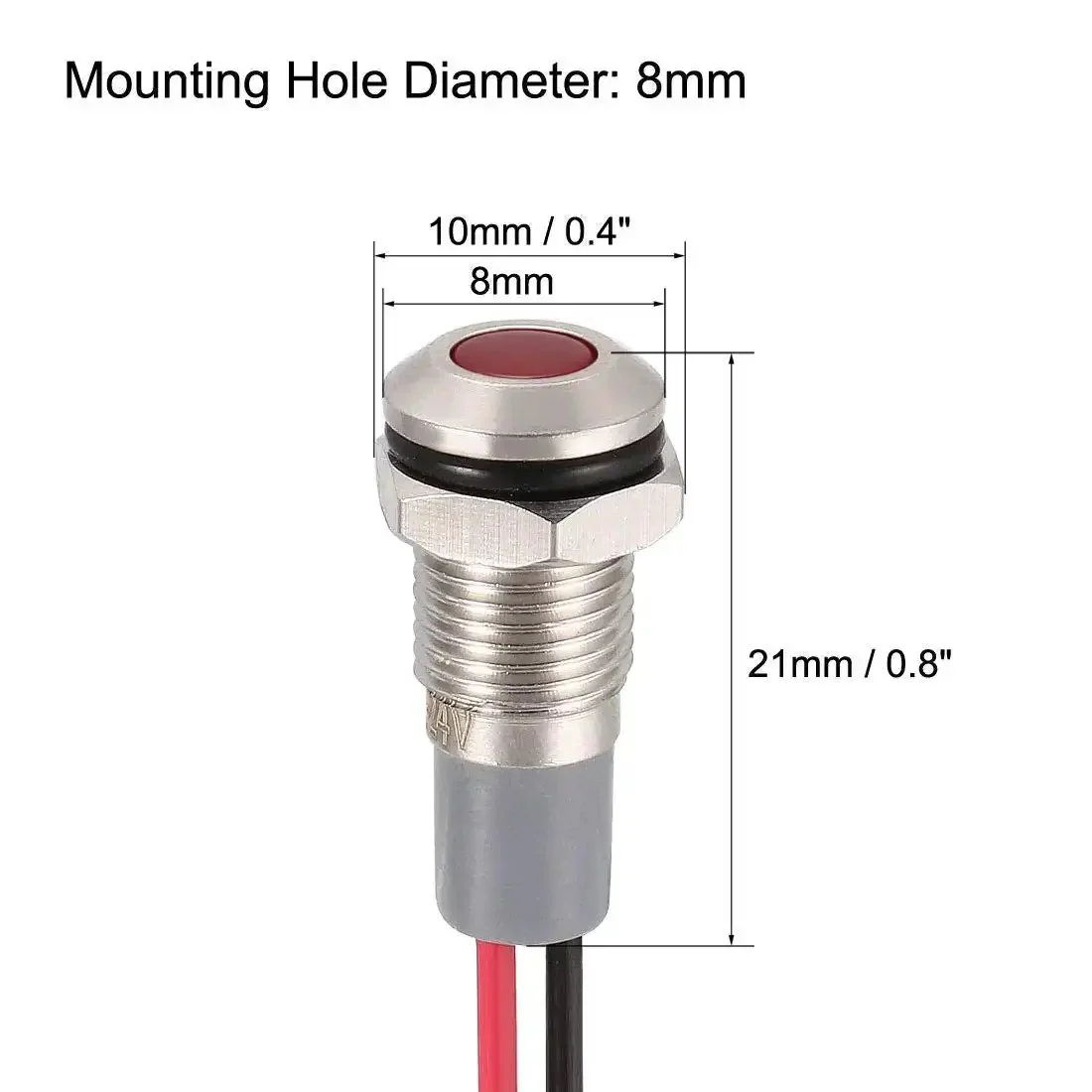 12V-24V AC DC Red LED Indicator Light, 8mm Panel Mount, Waterproof Metal Shell Warning Lamp For Cars, Motorcycles, Boats Built To Last IP66 Rating, 30,000 Hour Life - Image 4