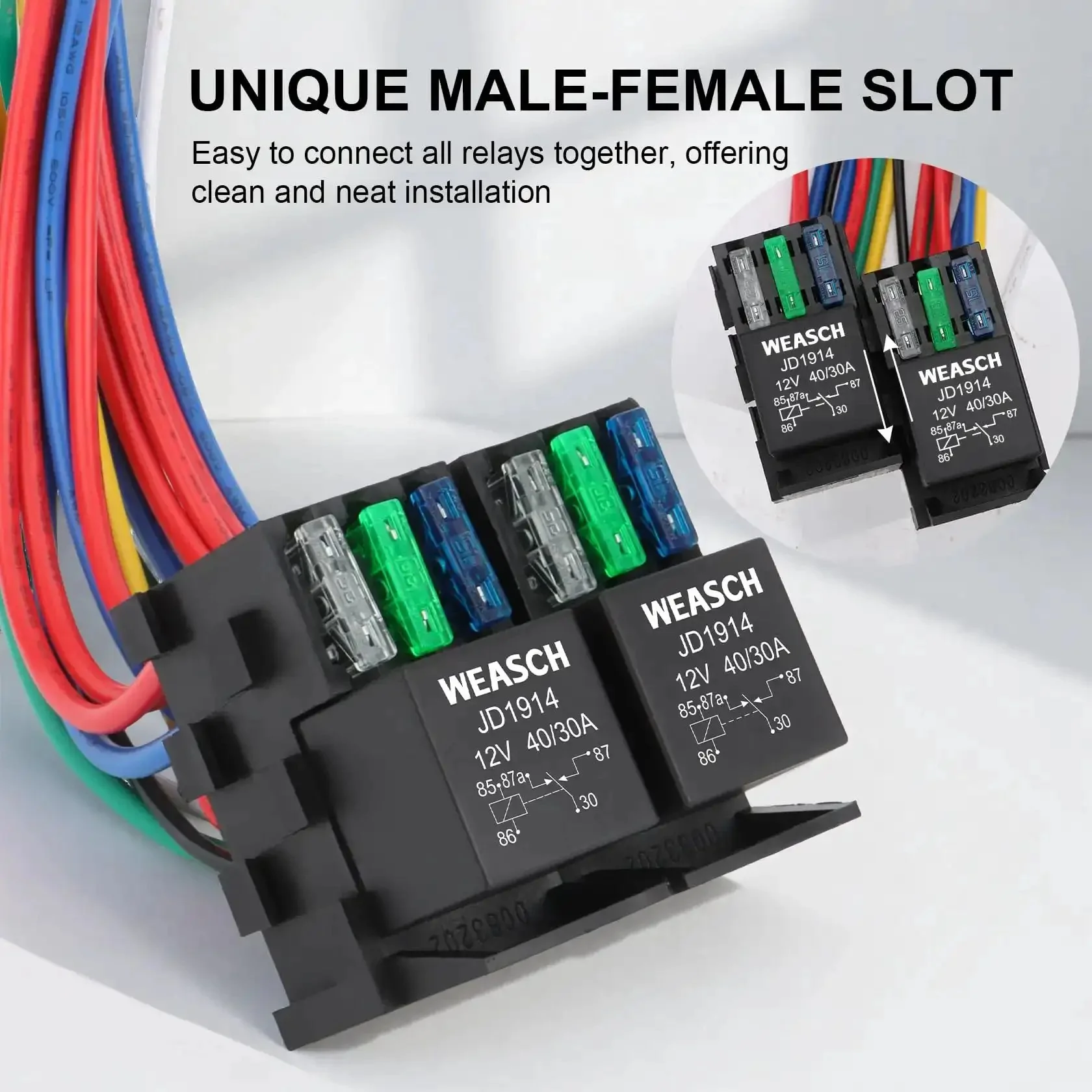 12V 3 Way Fuse Relay Kit With 5 Pin SPDT 40A Heavy Duty 12 AWG Copper Wires Includes 1 Relay And 3 ATC ATO Blade Fuses For Cars Trucks Marine Boat Jeep - Image 4