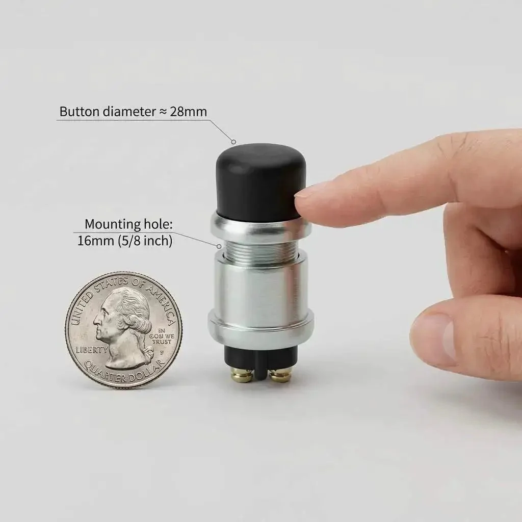 12V 50A Momentary Engine Start Push Button For Cars, Trucks, And Boats, Heavy Duty Ignition Switch With 16mm Panel Hole Fit, 28mm Button Diameter, Beefy Press Action, 12V 24V DC Compatible Up To 50A - Image 7